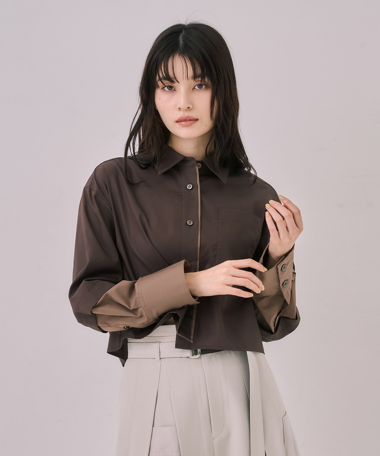 バイカラースリーブショートシャツ