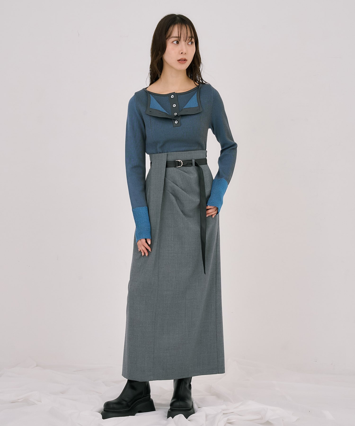 Wカラーレイヤーニット