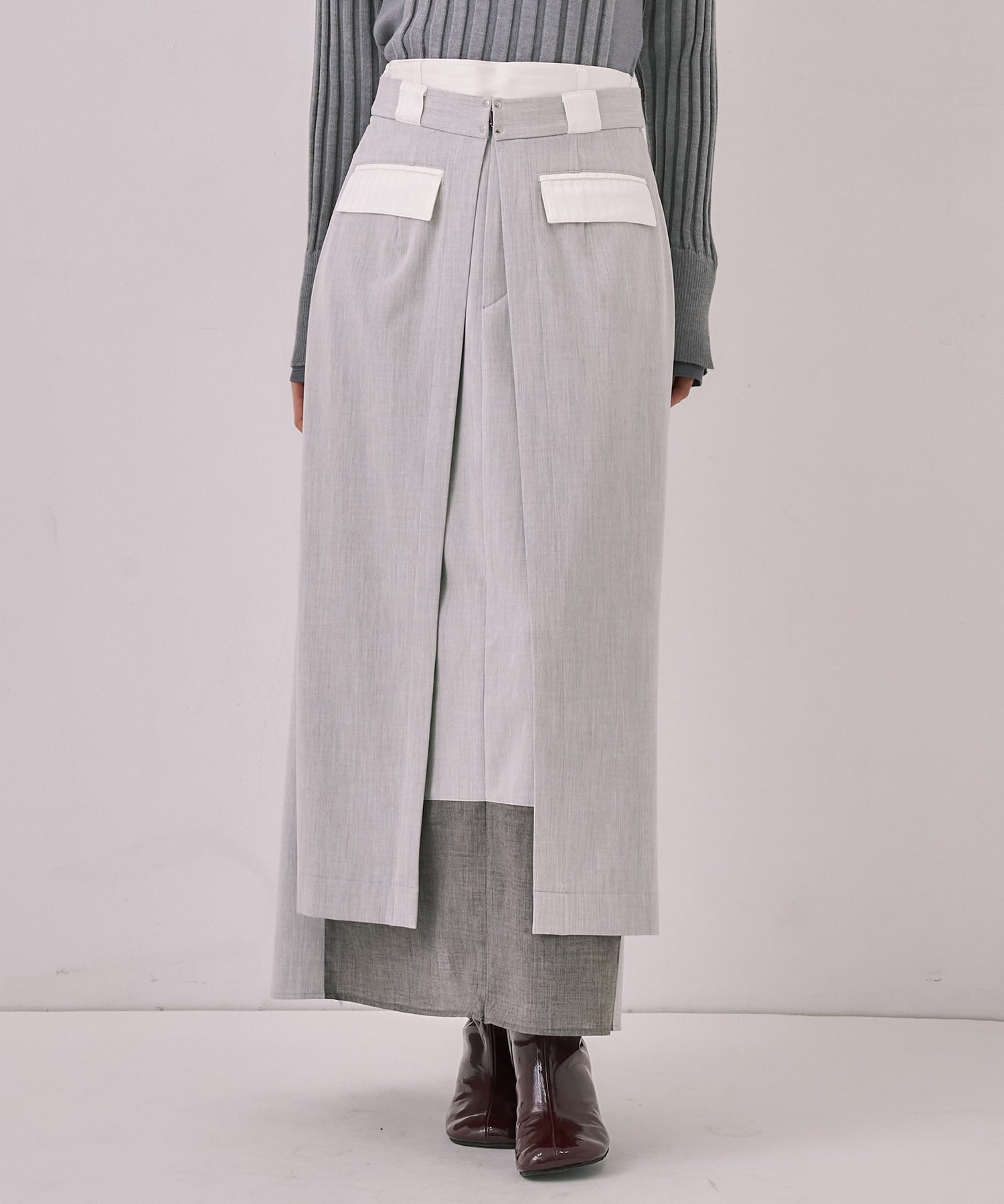 ダブルベルトラップスカート