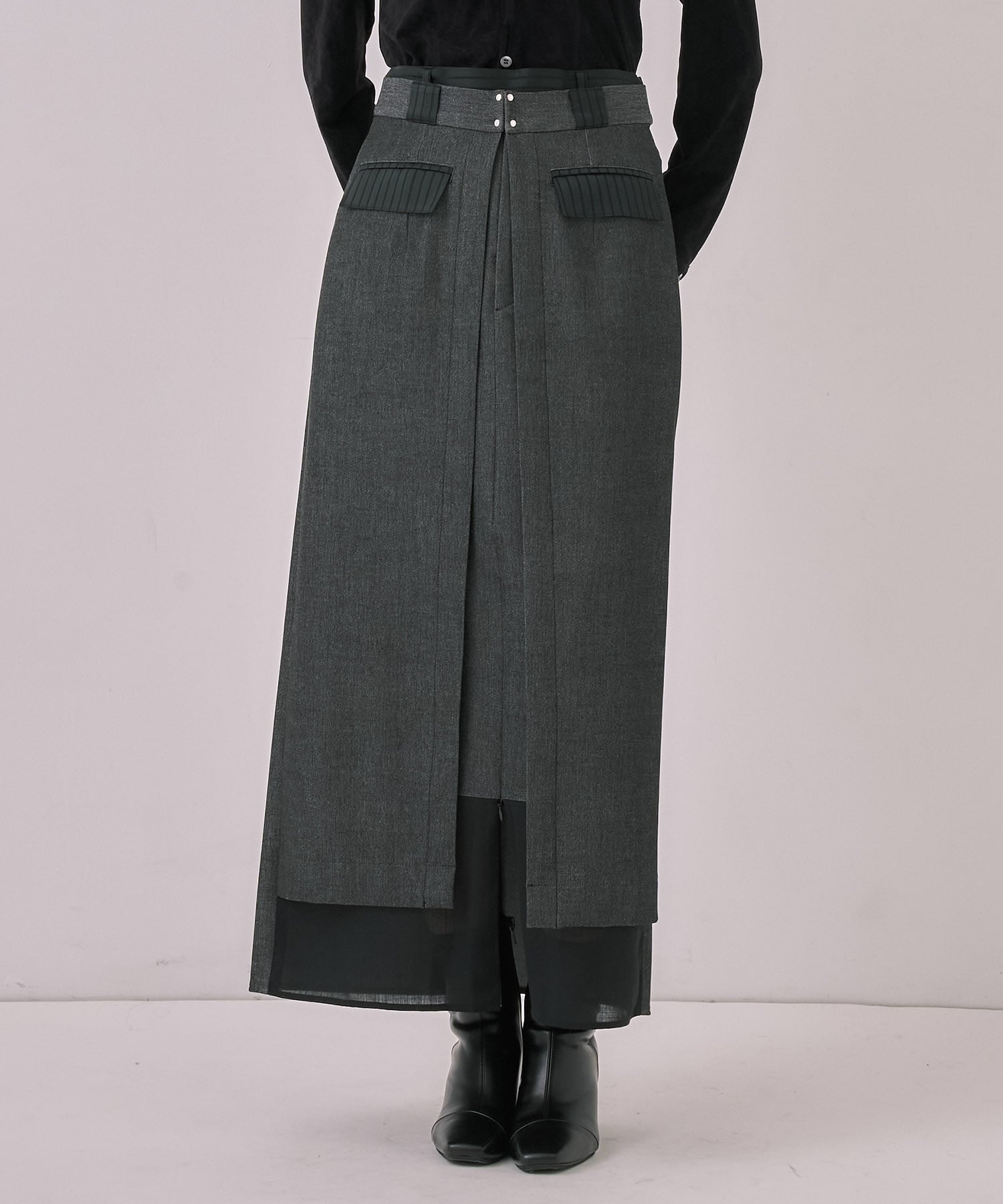 ダブルベルトラップスカート