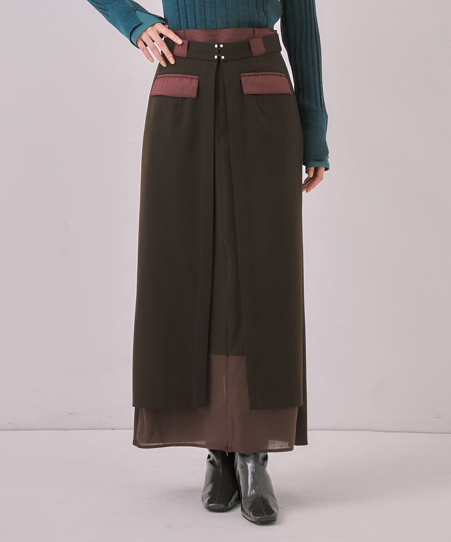 ダブルベルトラップスカート