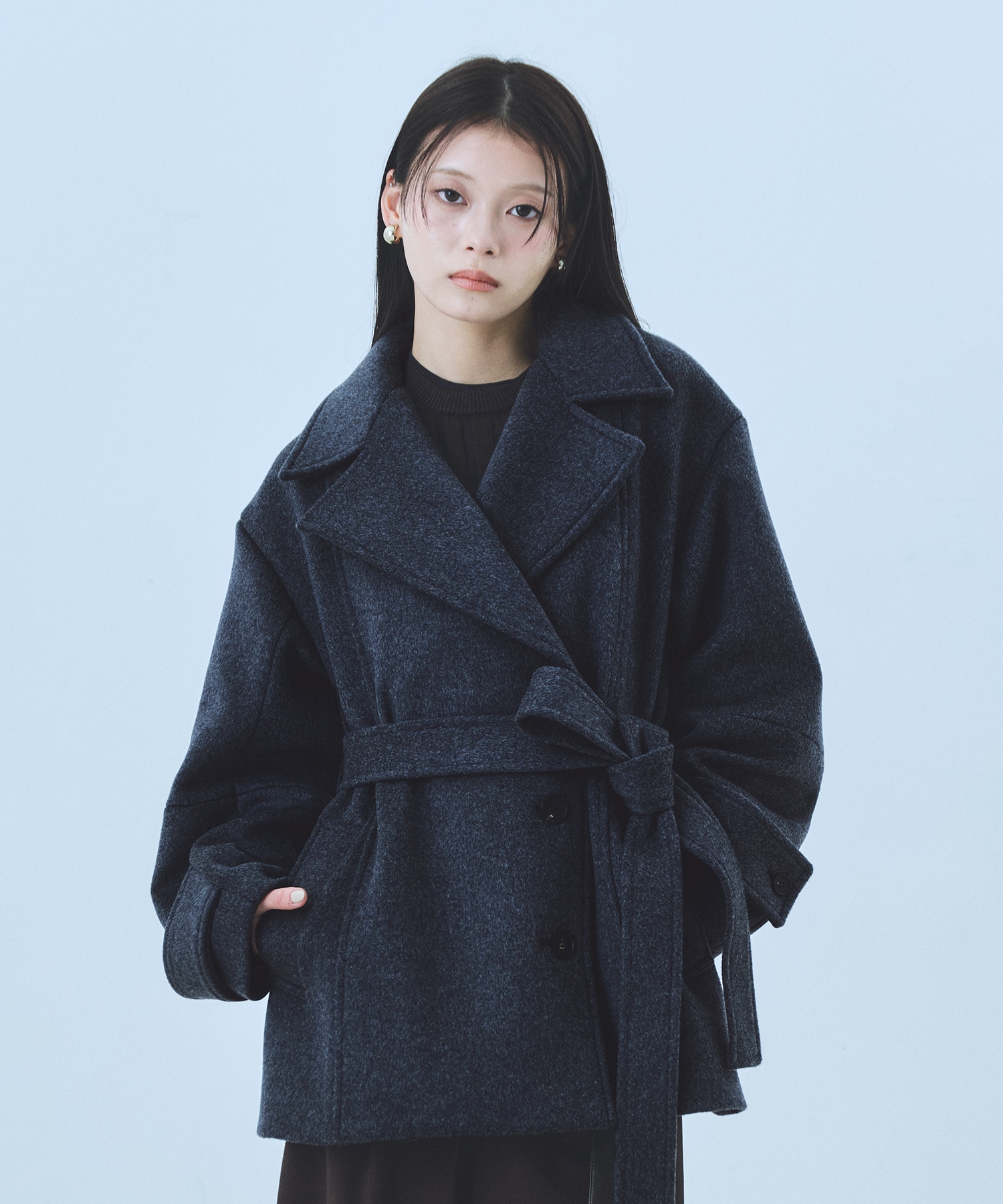 SUPER140ラペルショートコート