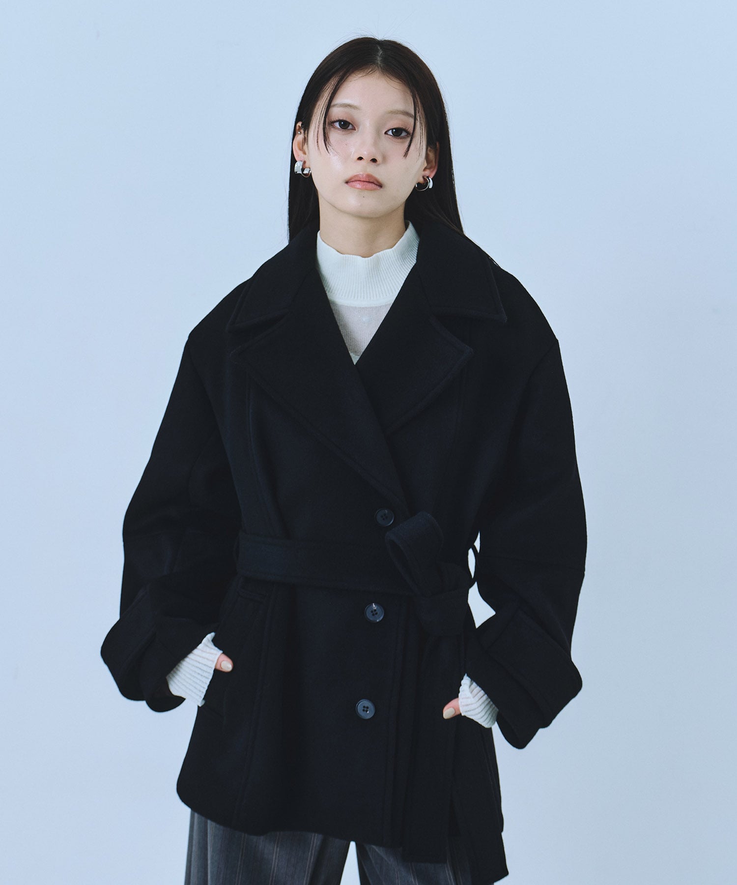 SUPER140ラペルショートコート