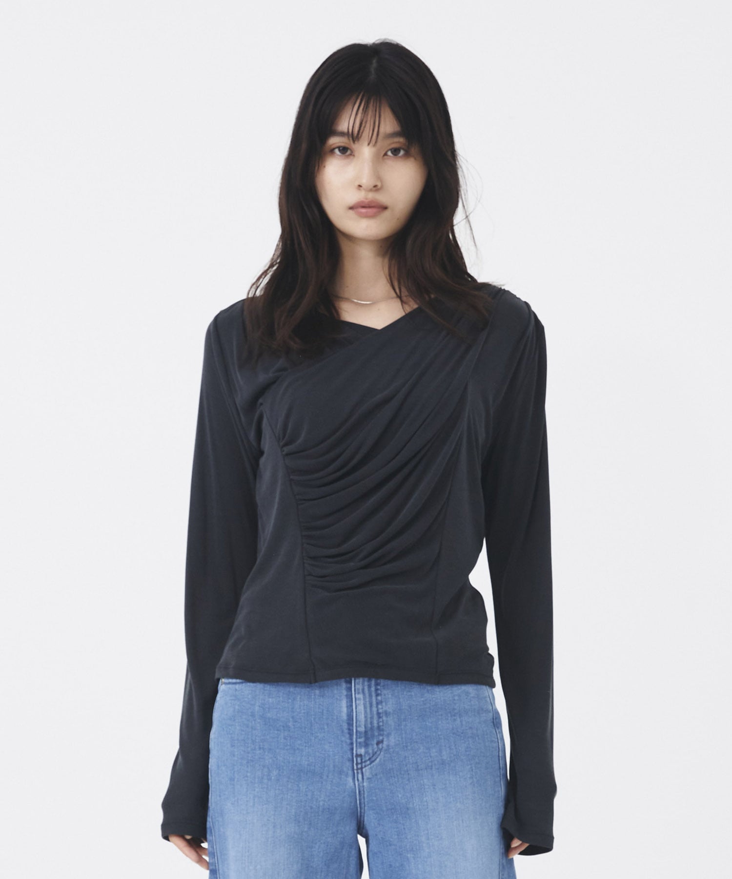 アシメドレープトップス