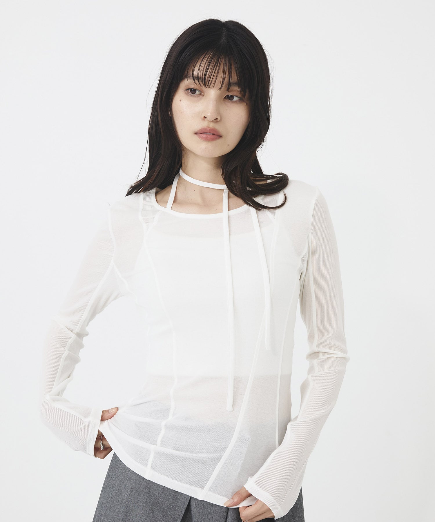 シアーストライプカットコンビプルオーバー