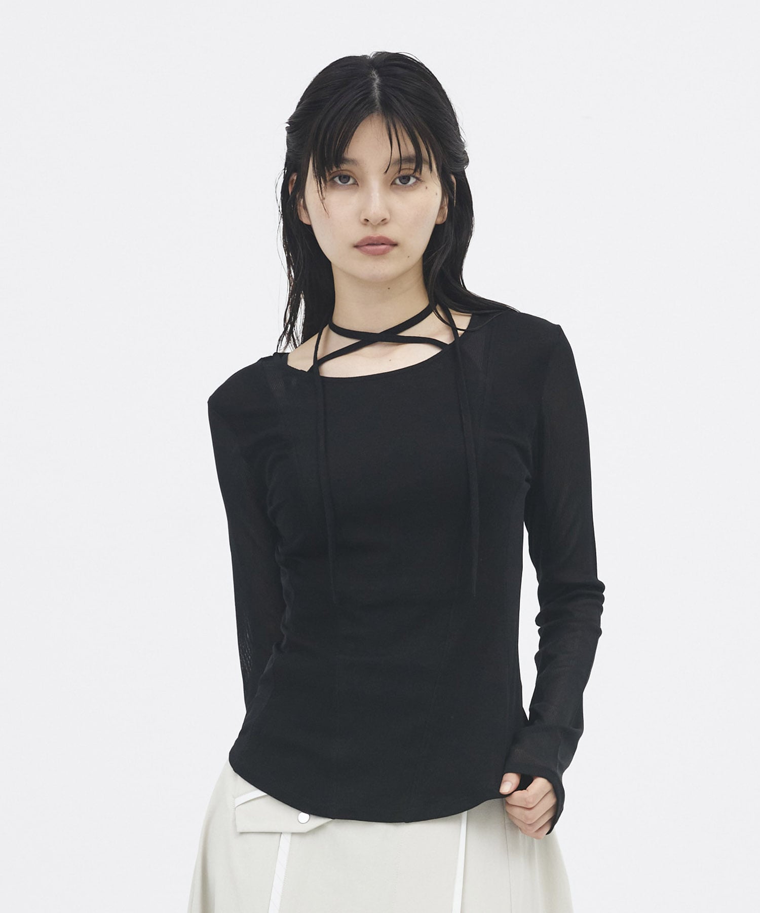 シアーストライプカットコンビプルオーバー