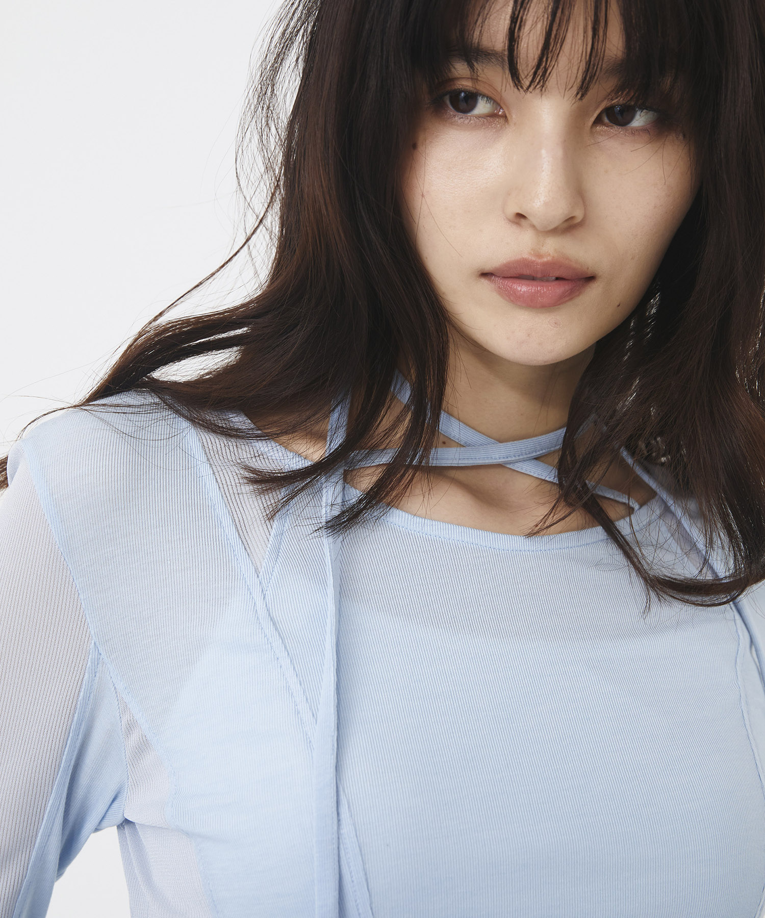 シアーストライプカットコンビプルオーバー