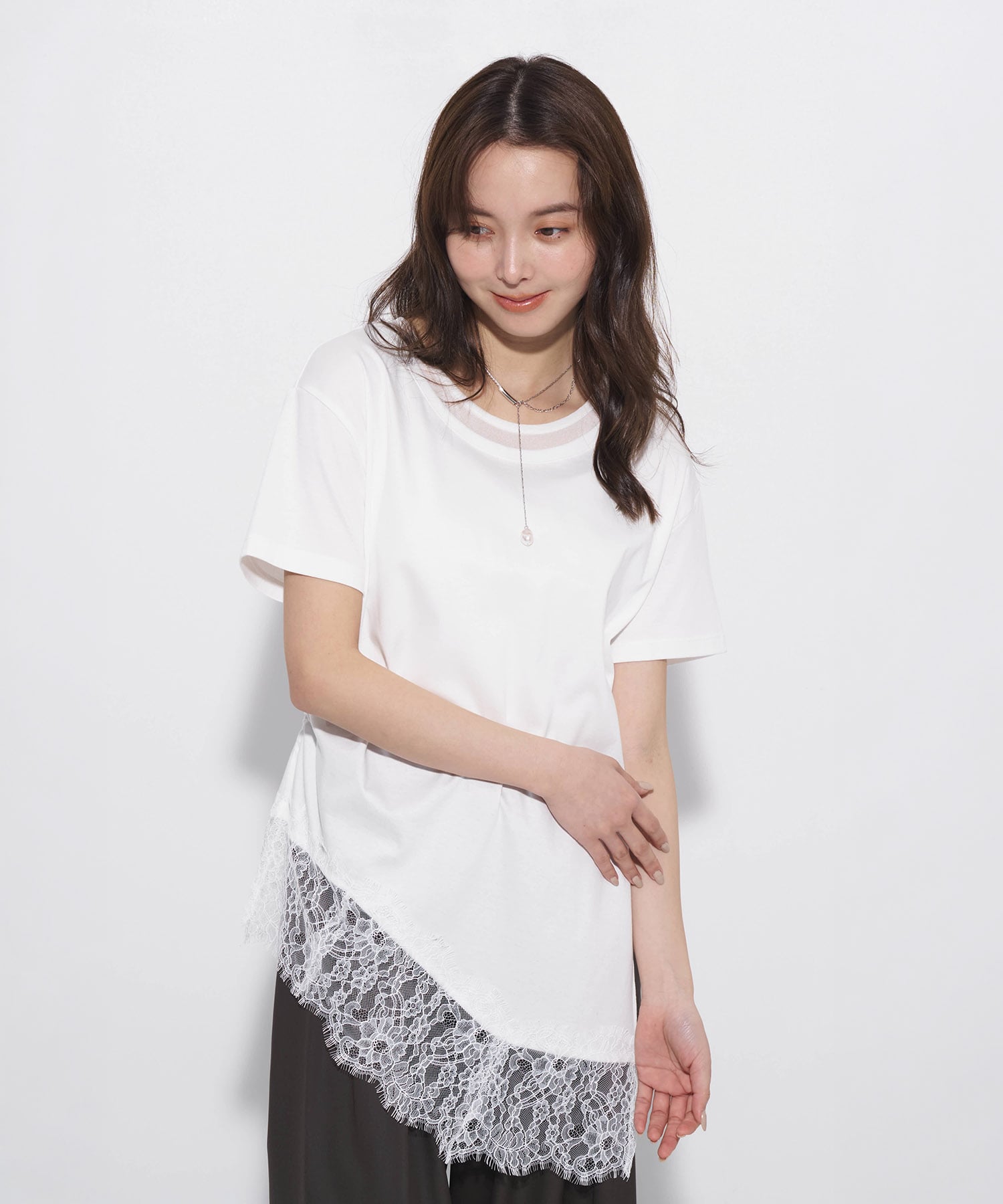 レースヘムレイヤードTEE