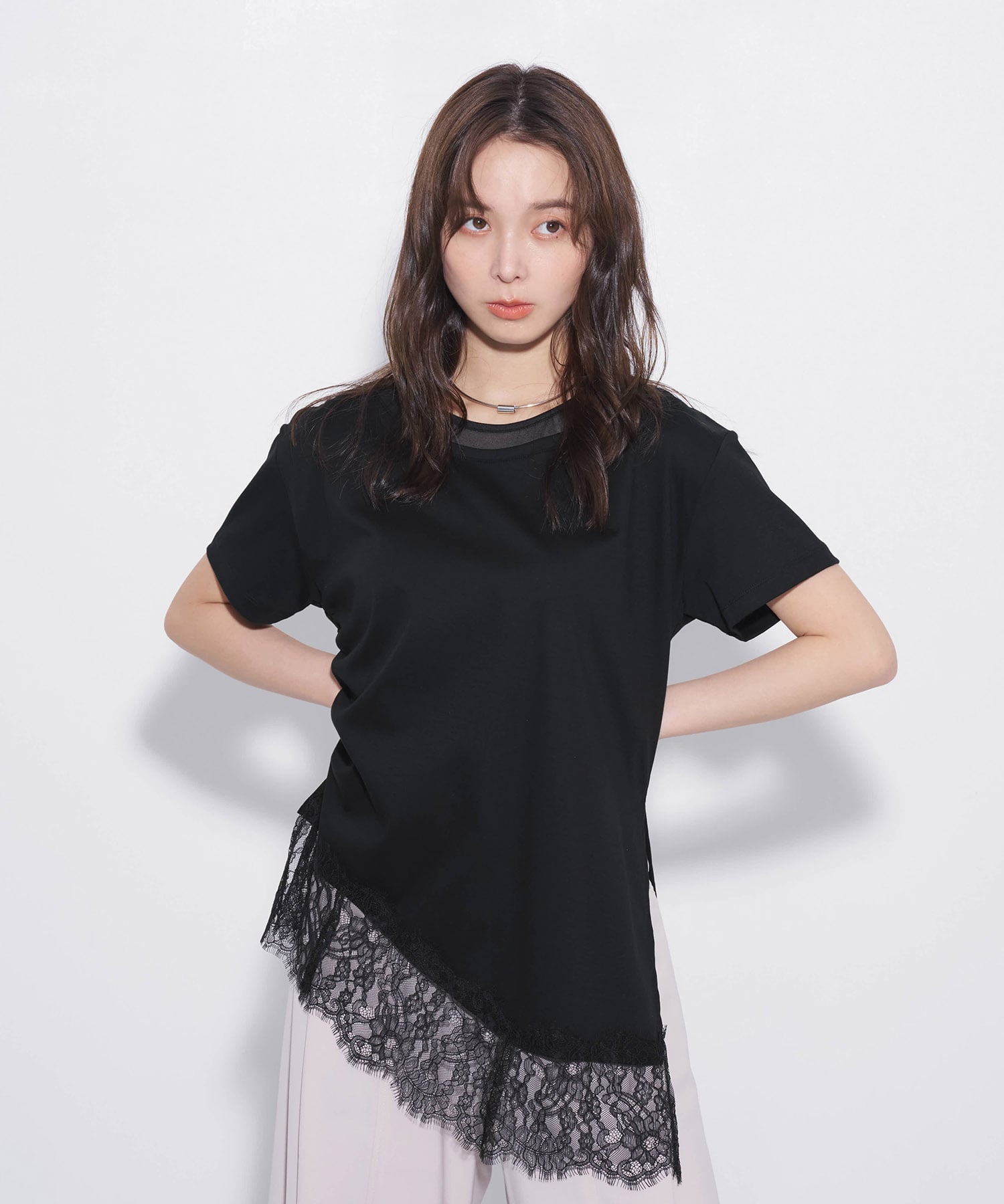 レースヘムレイヤードTEE