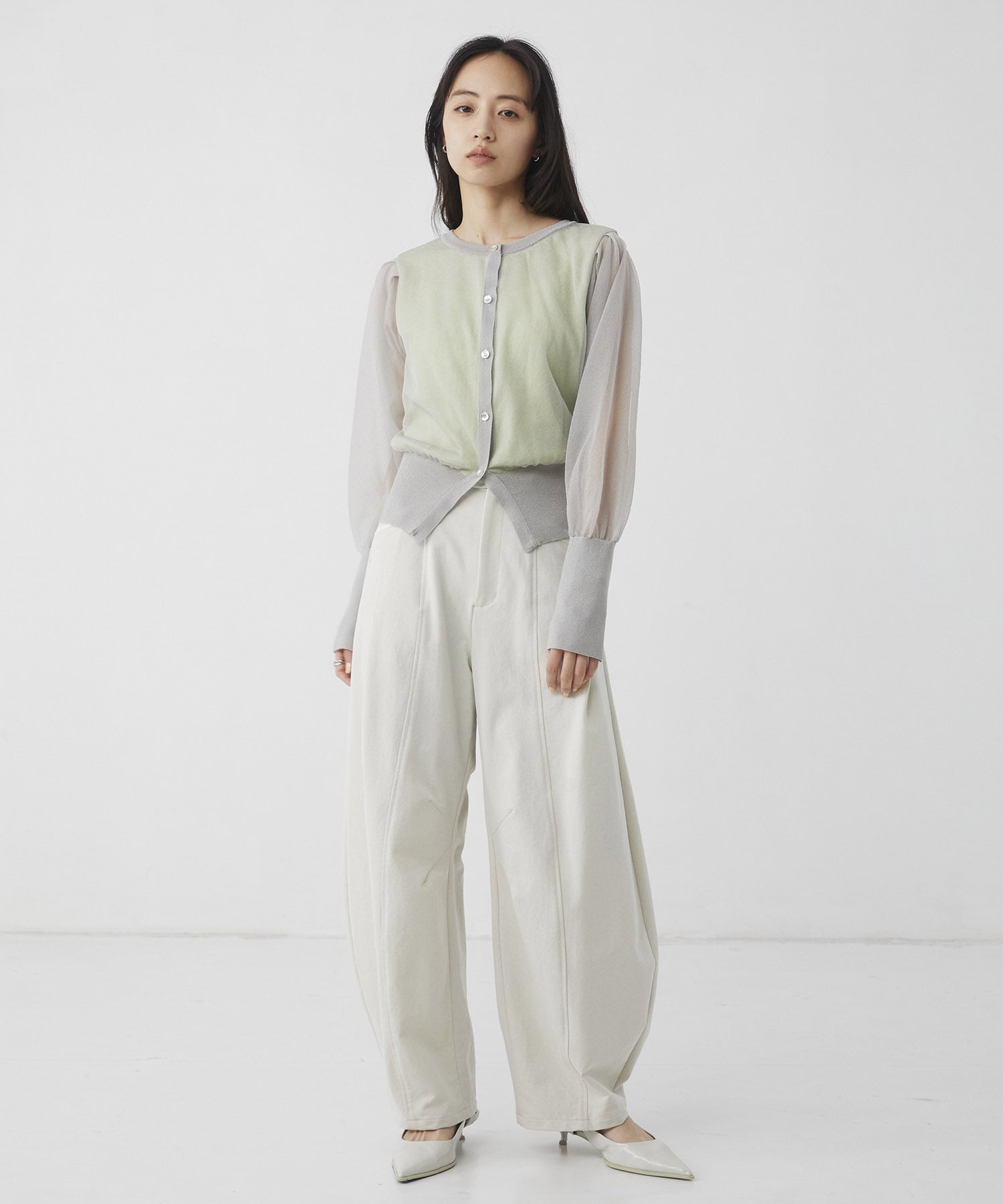 シアースリーブキュプラニットカーデ