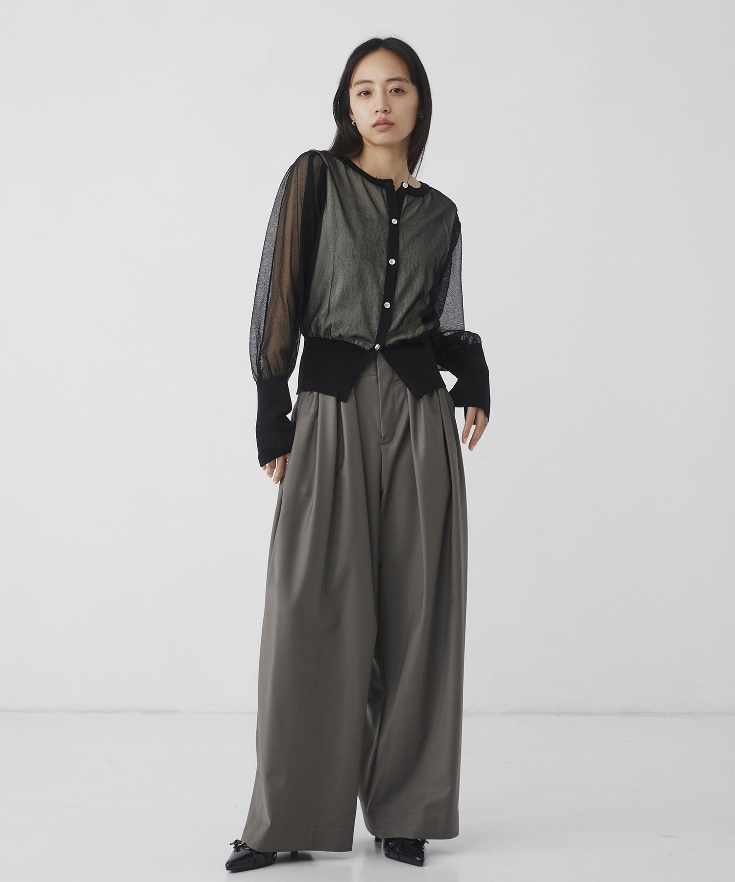 シアースリーブキュプラニットカーデ