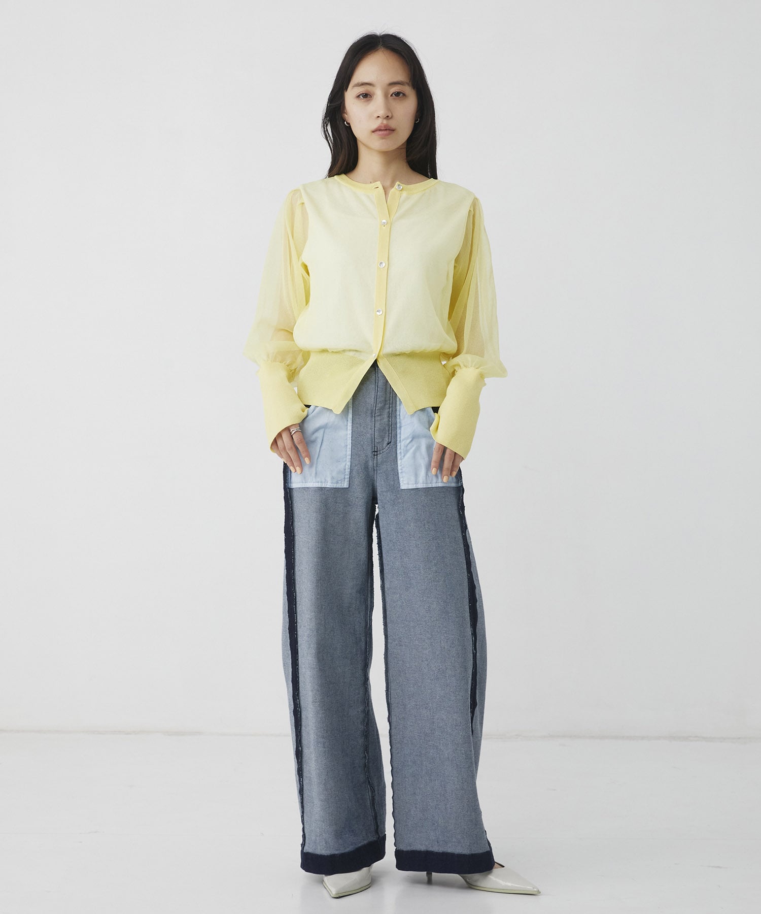 シアースリーブキュプラニットカーデ