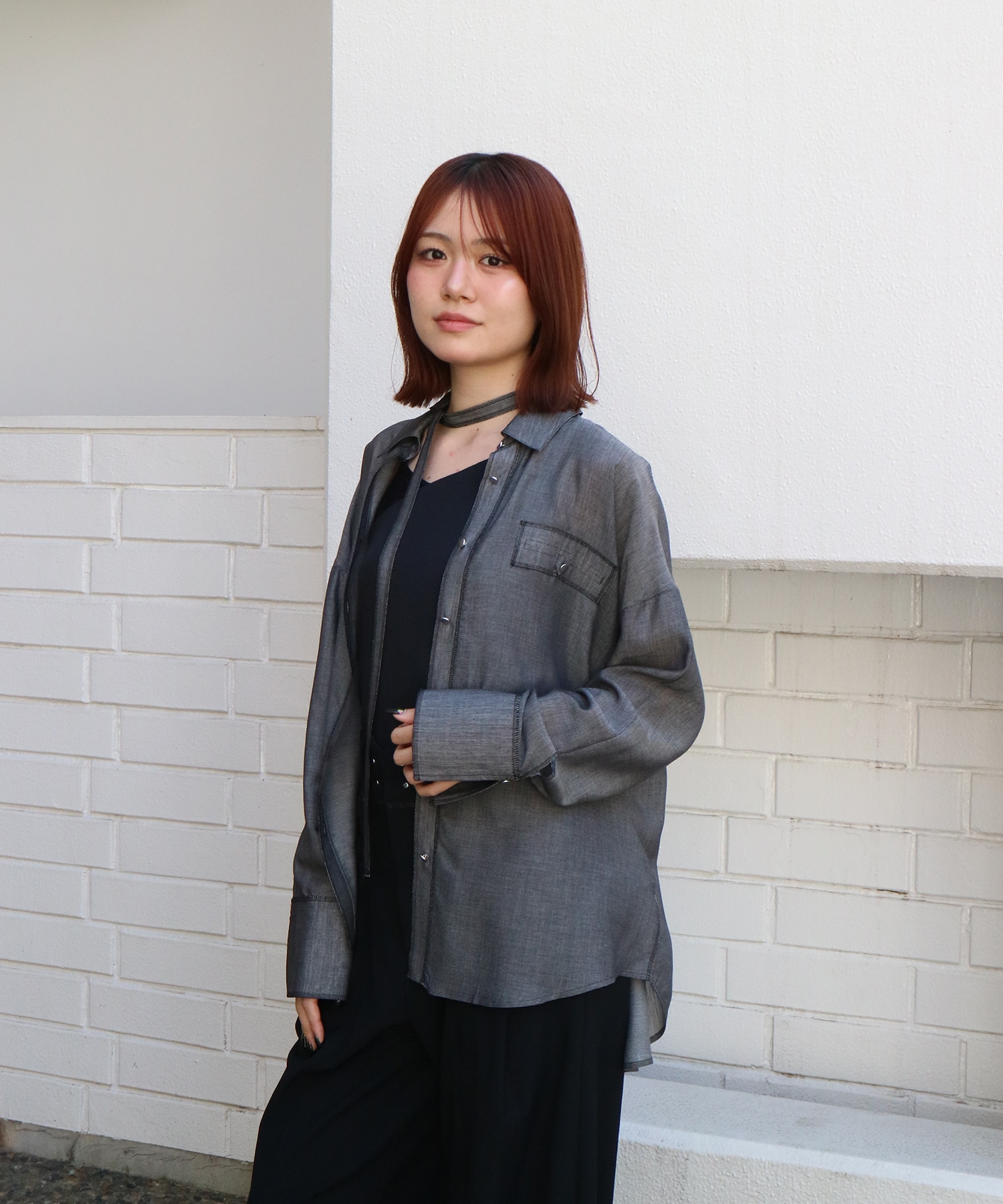 シアーデニムトリムシャツ