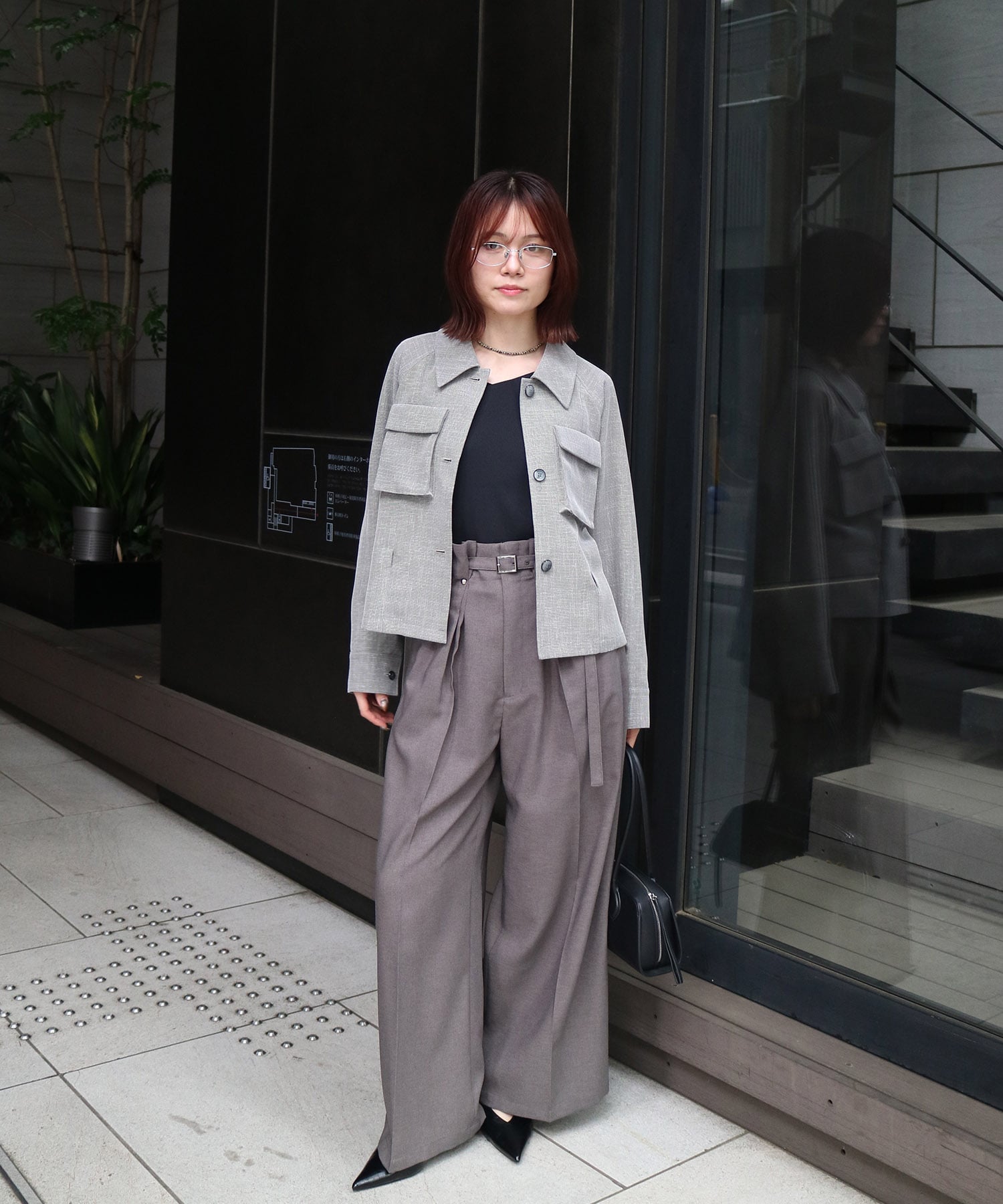ACETATEダブルタックワイドパンツ