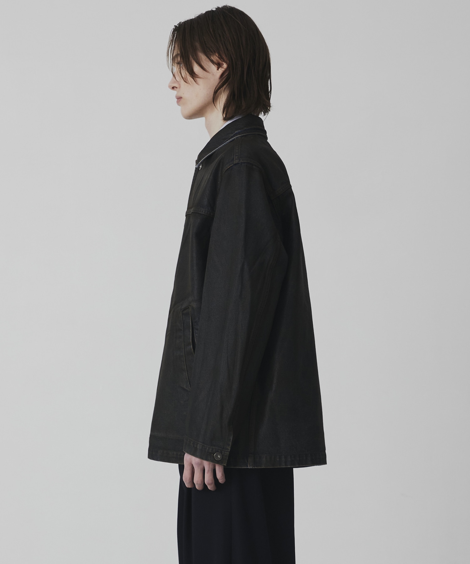 コーティングデニムカバーオール