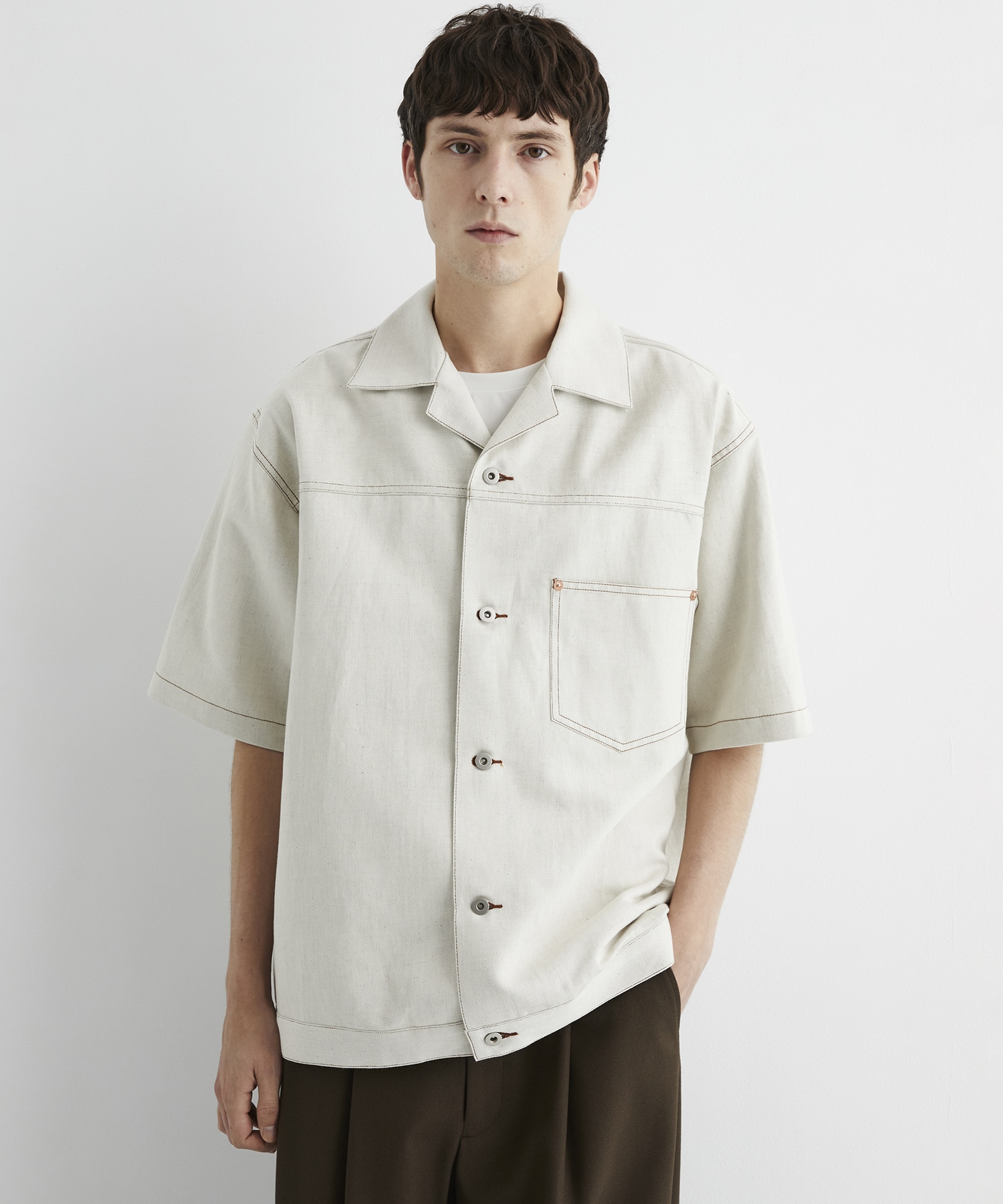 〈残りわずか｜再入荷なし〉9.5oz LINEN DENIM ワークシャツ S/S