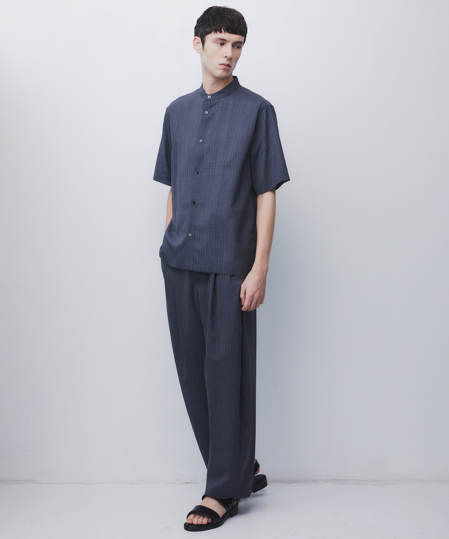 AIR WOOL ストライプバンドカラーシャツ