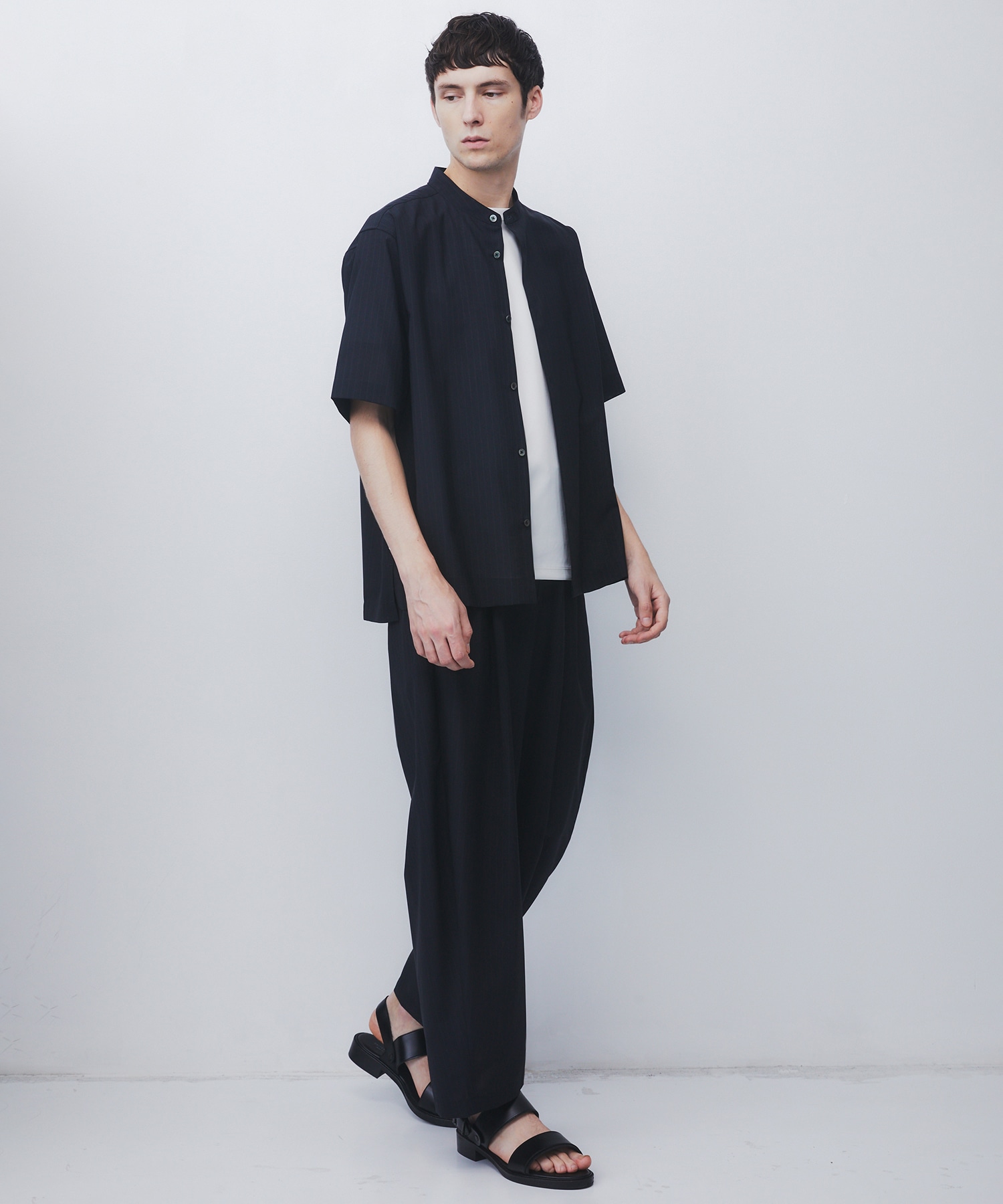 AIR WOOL ストライプバンドカラーシャツ