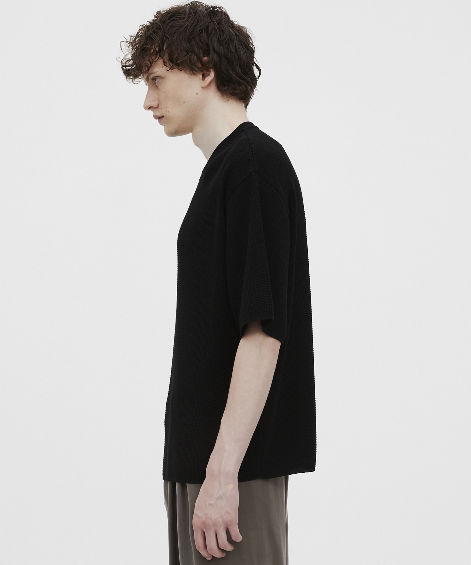 18Gコンパクトコットン ワッフルヘンリーTシャツ