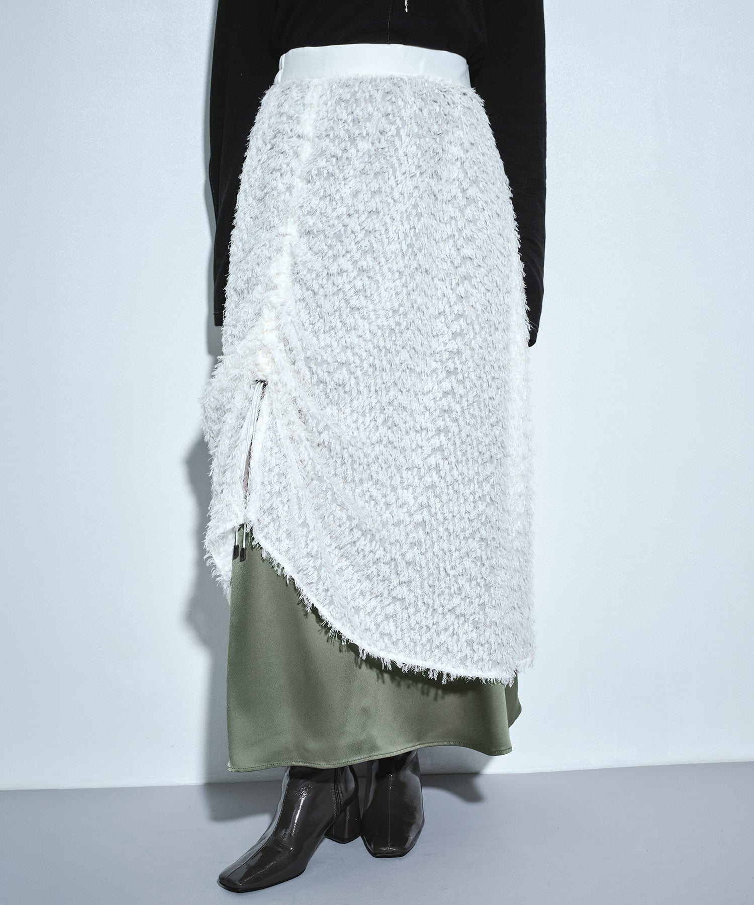 ファブリックレイヤードマキシスカート