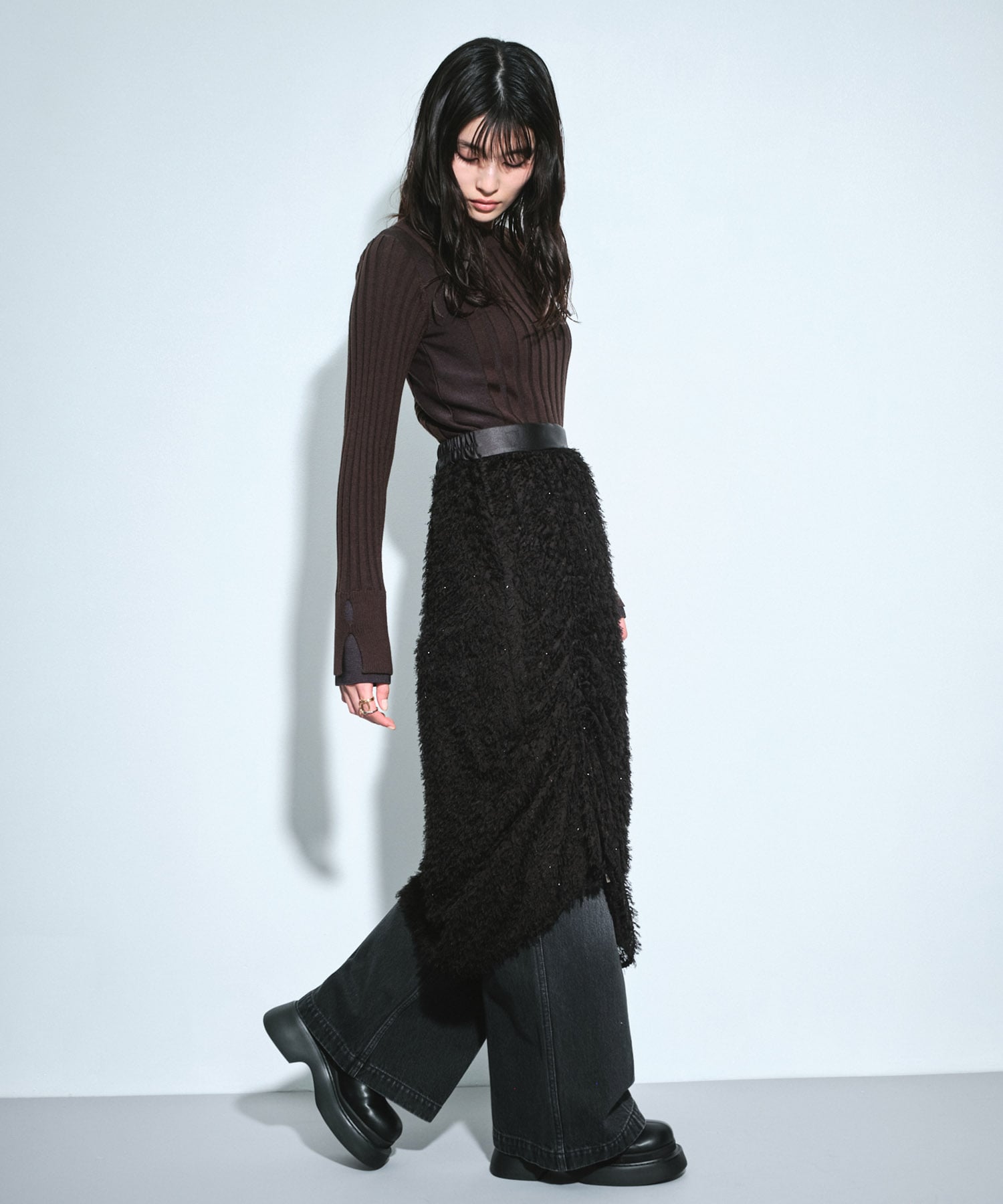 ファブリックレイヤードマキシスカート