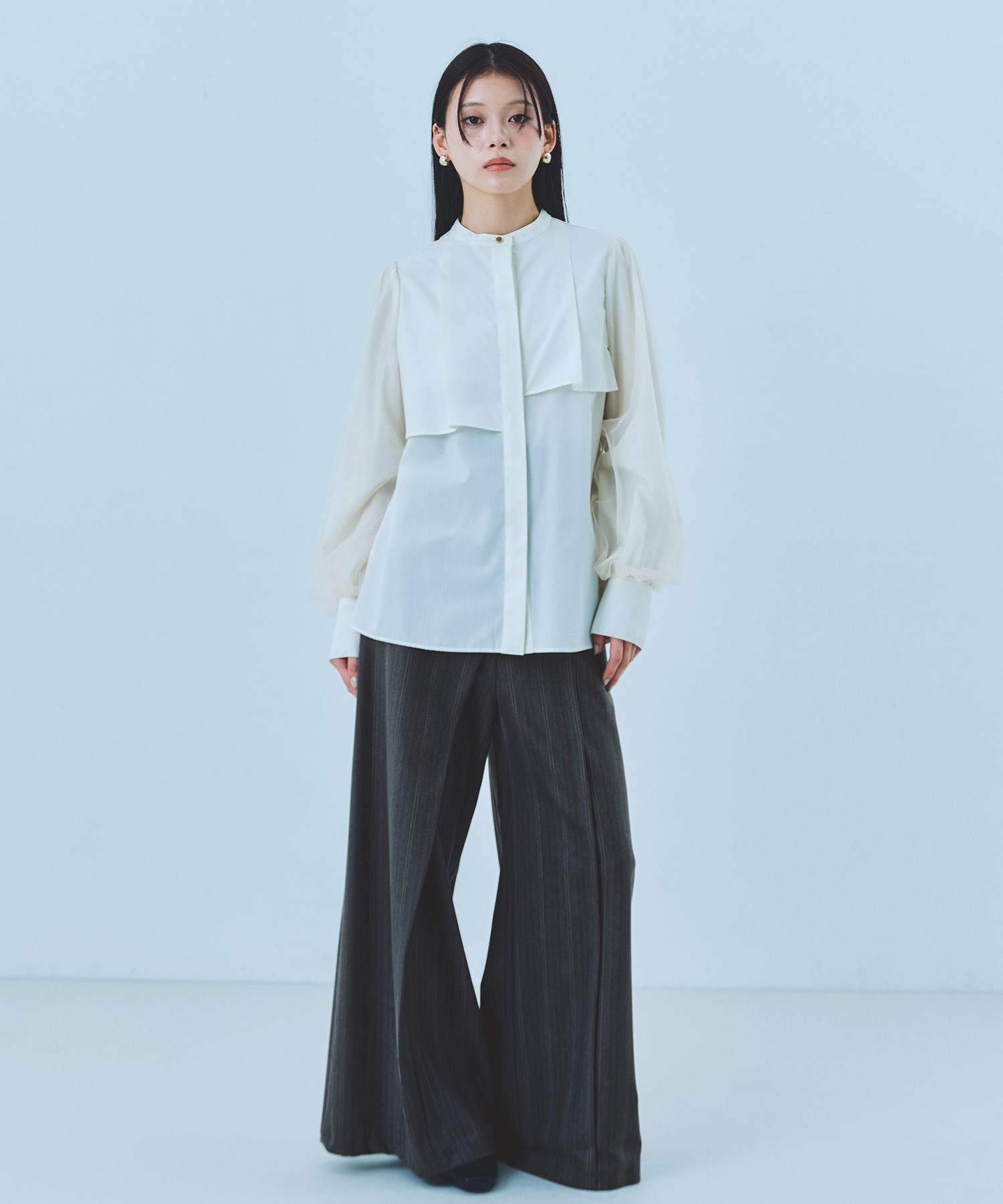 アシメ袖チュールブラウス