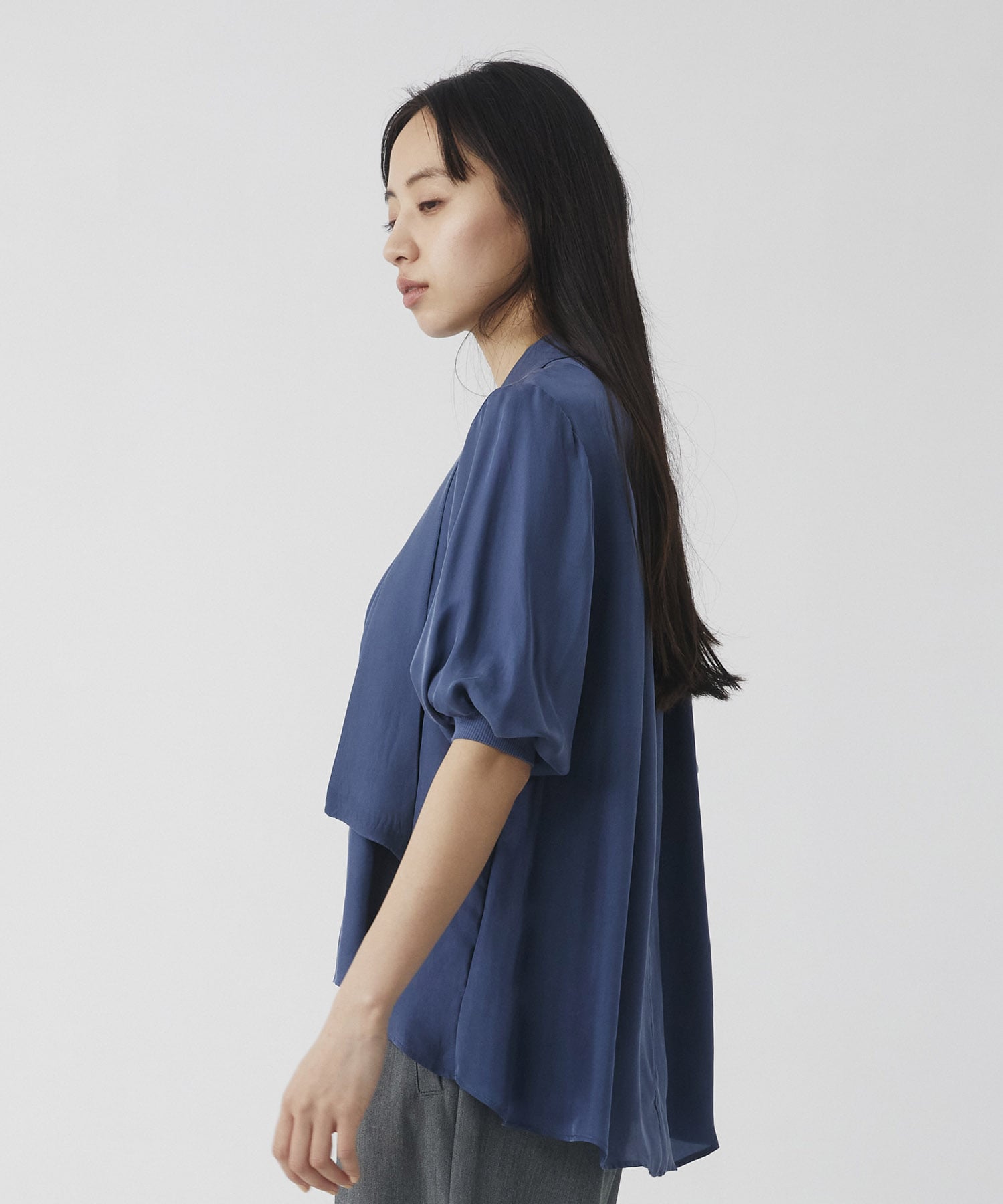 キュプラタックハーフスリーブブラウス