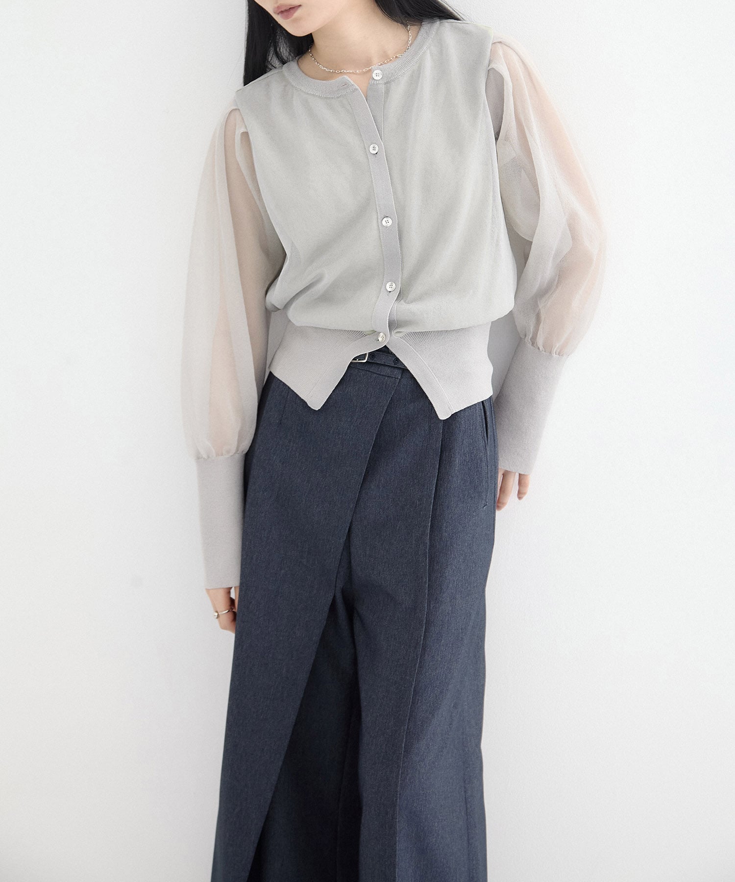 【再入荷】シアースリーブキュプラニットカーデ