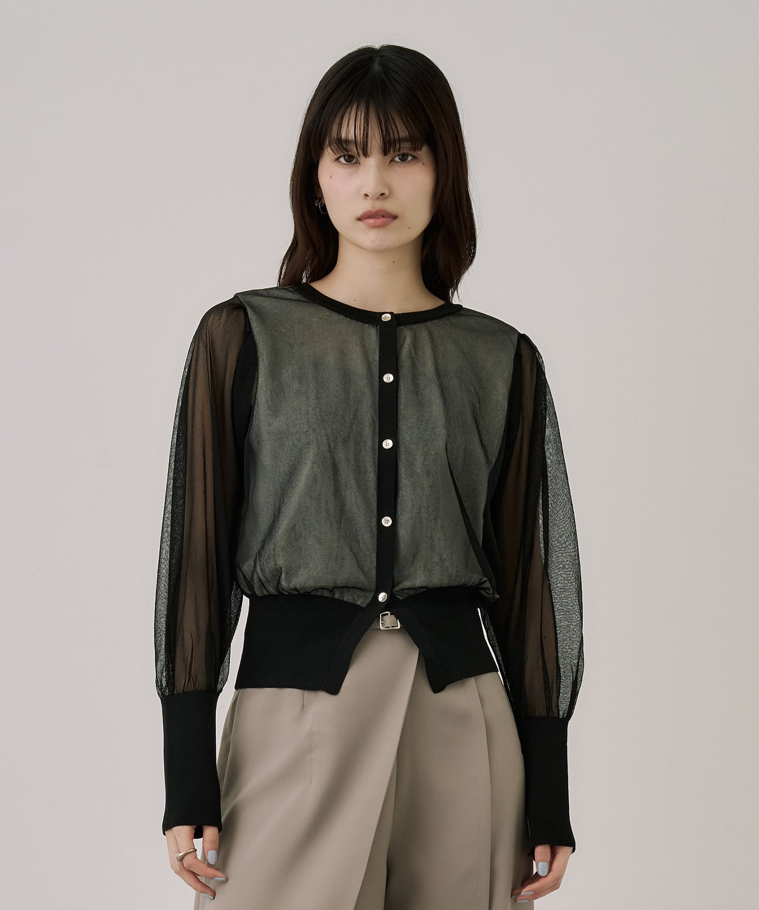 シアースリーブキュプラニットカーデ