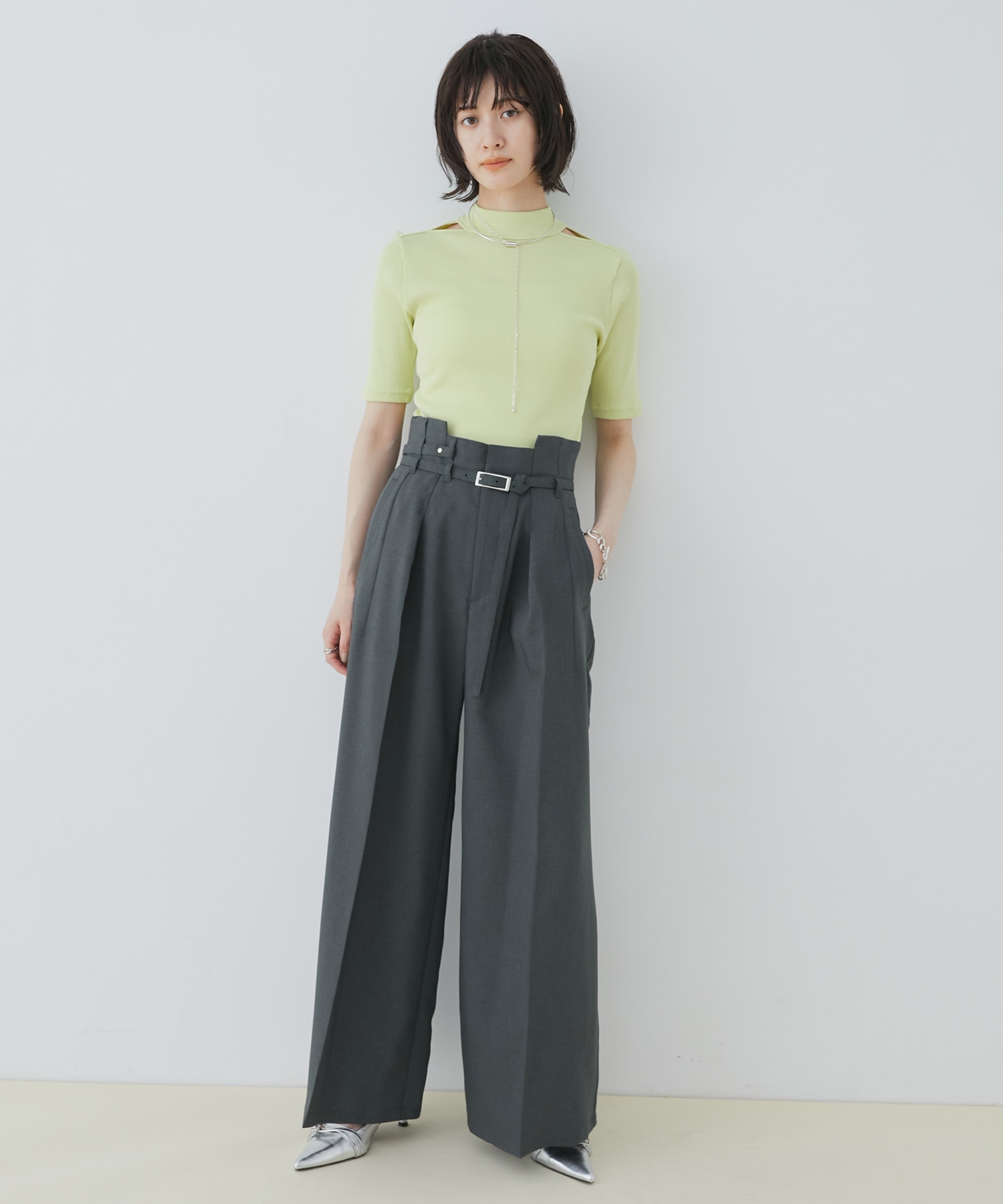 ACETATEベルトワイドパンツ