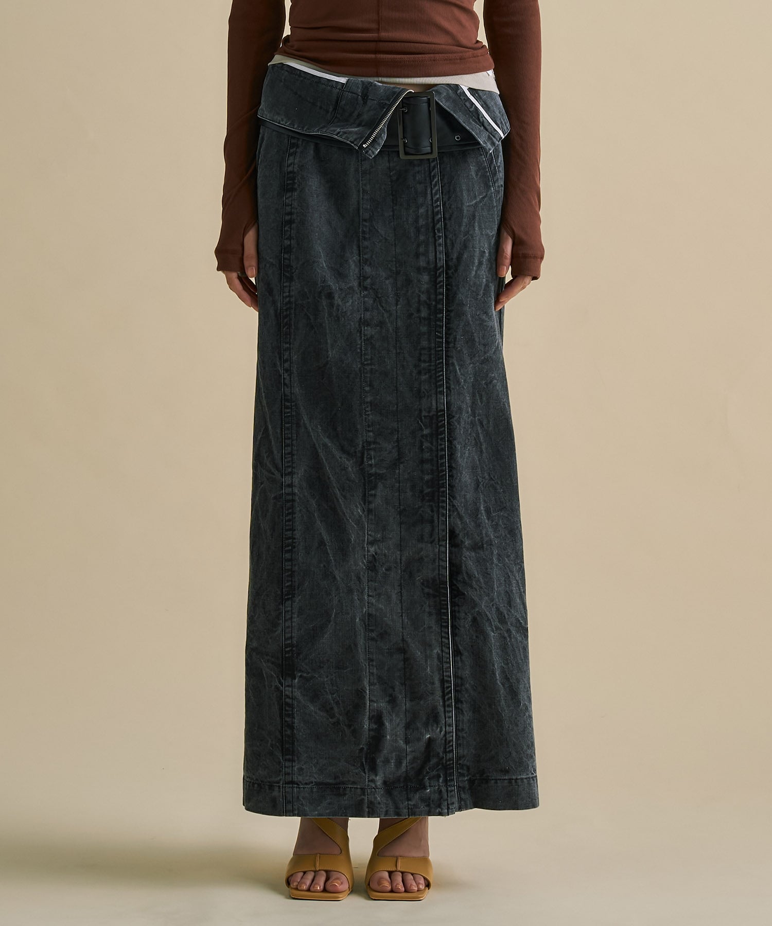 2way Waist Belted Denim Skirt