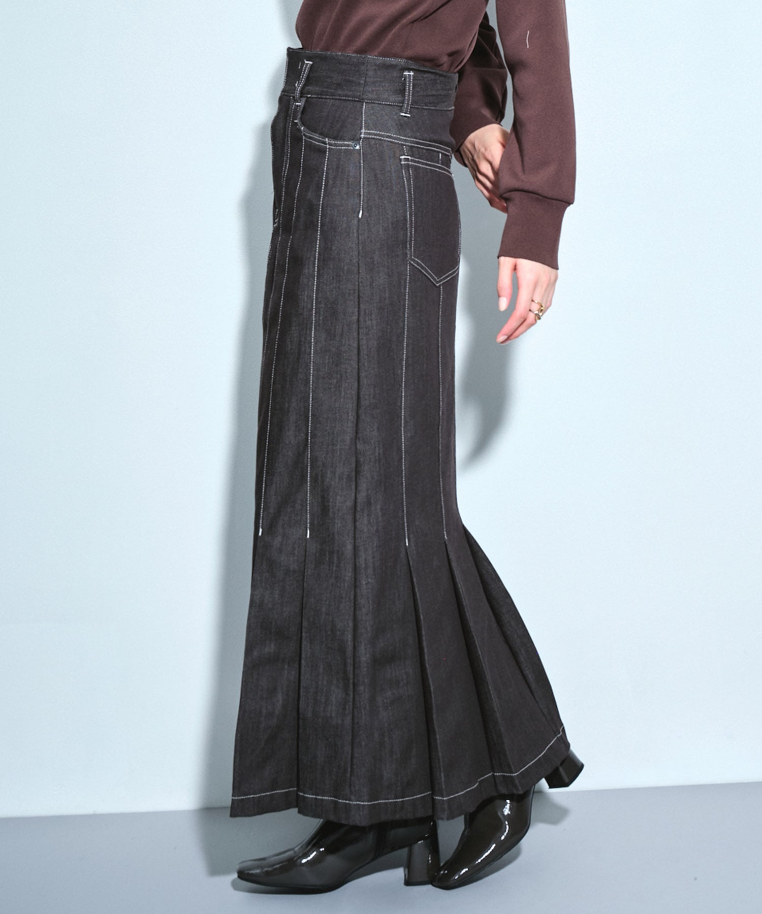 ウォッシャブルステッチドデニムスカート