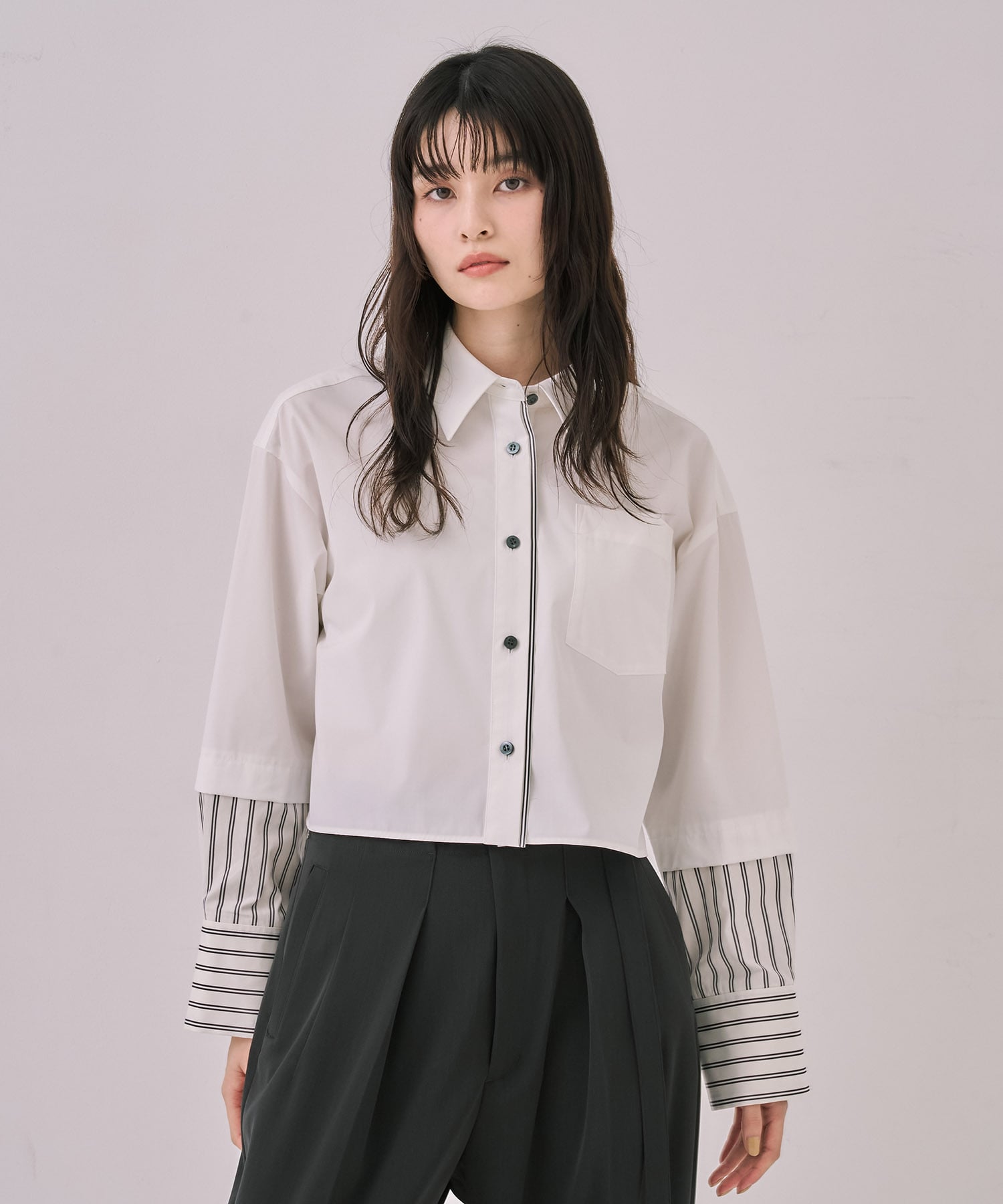 バイカラースリーブショートシャツ