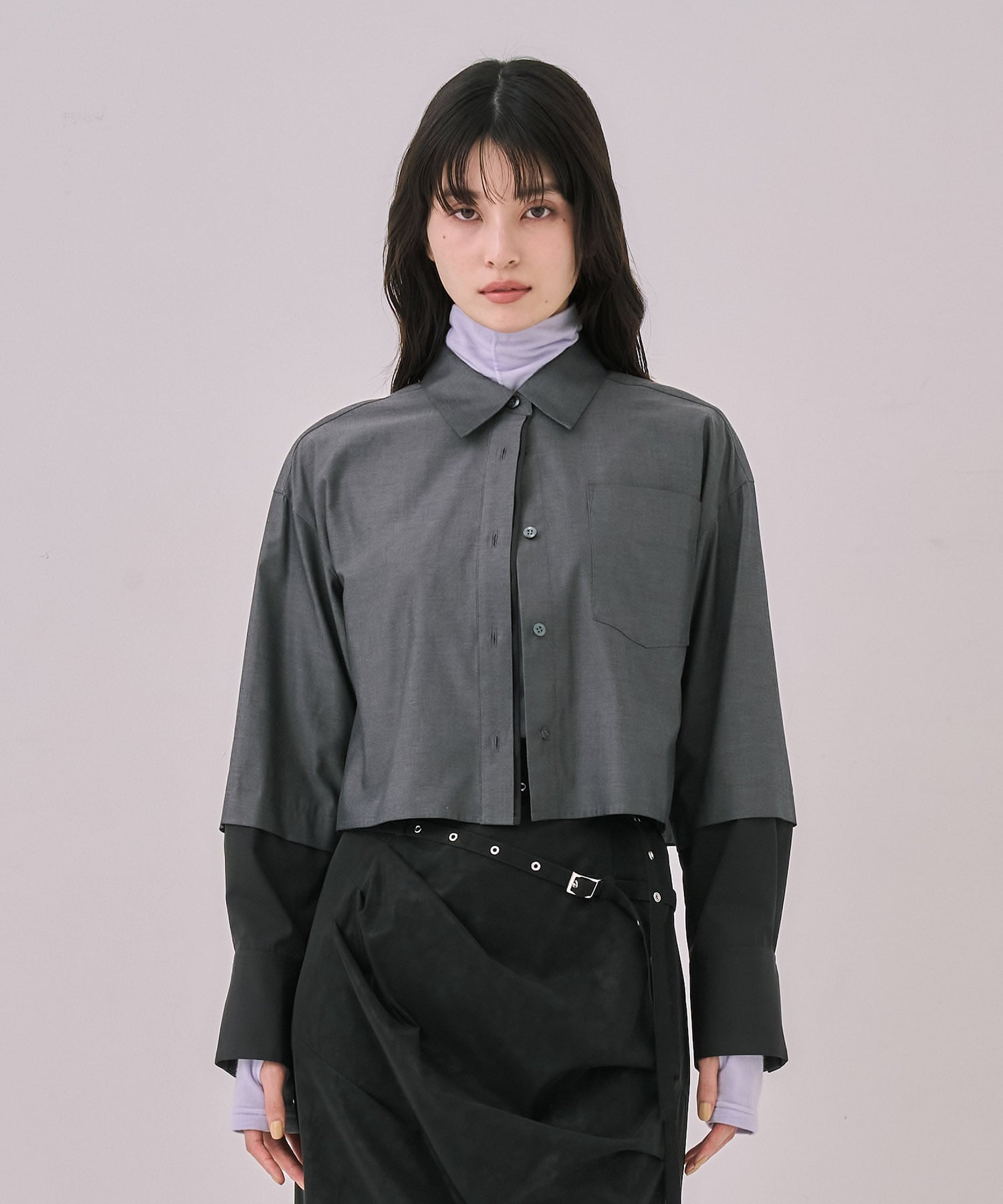 バイカラースリーブショートシャツ