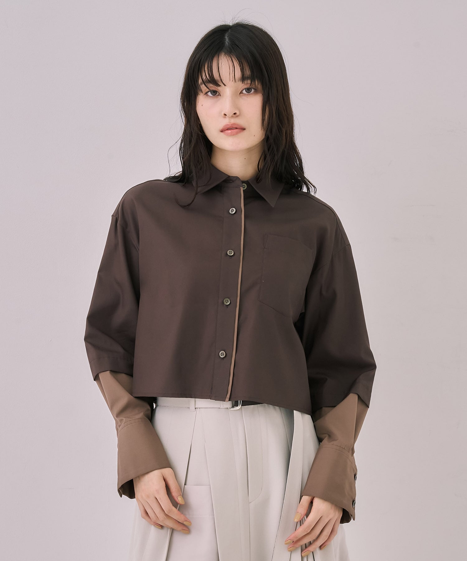 バイカラースリーブショートシャツ