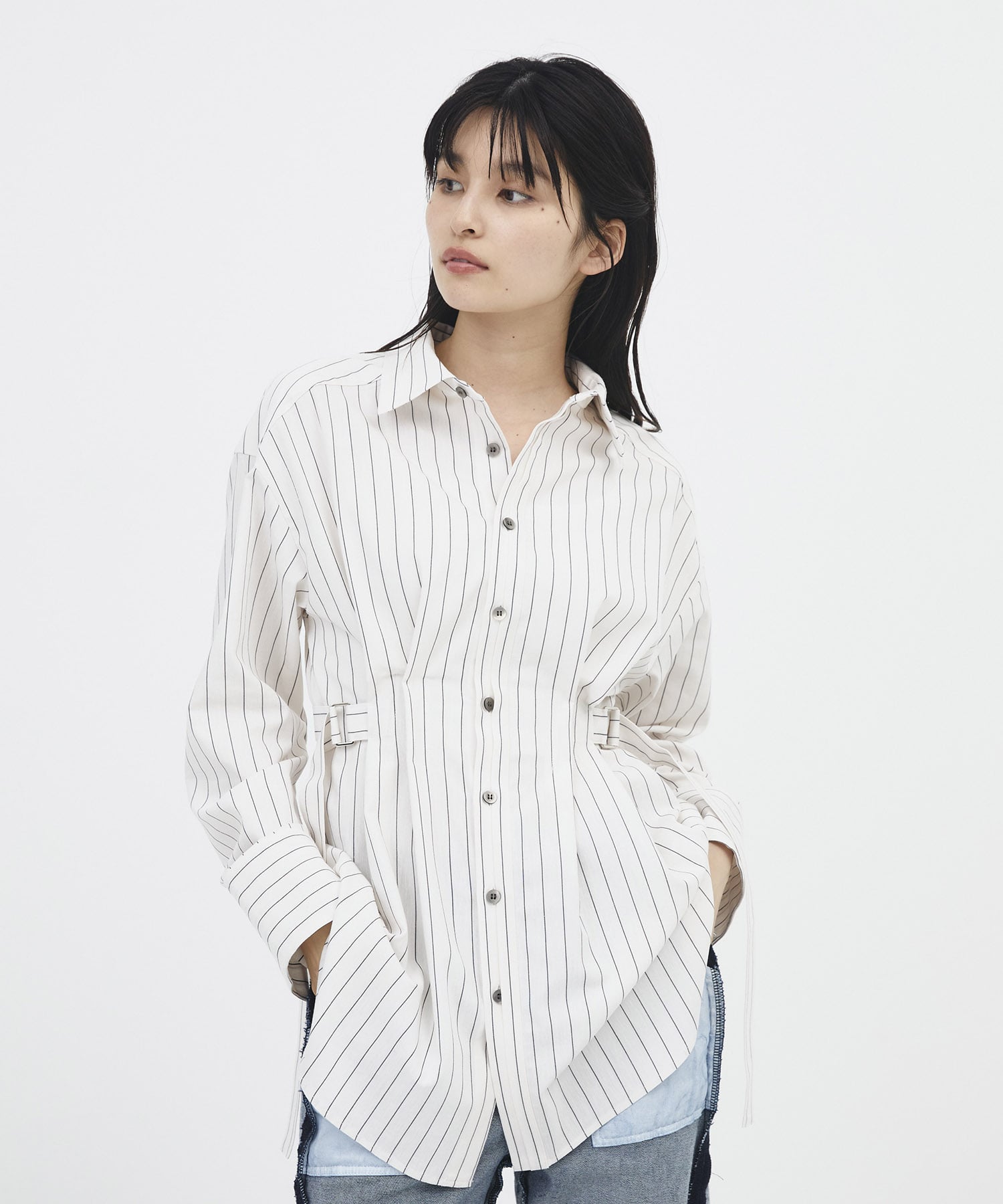 タックゴムシェイプベルトシャツ