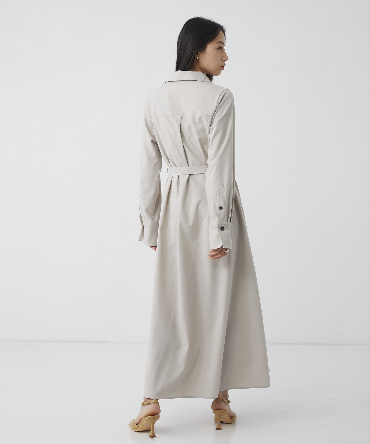 スタンドカラーラペルシャツワンピース