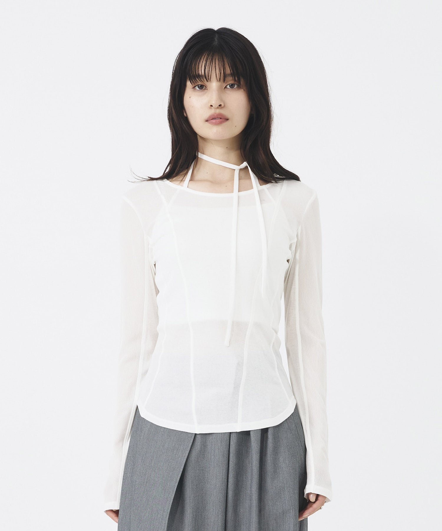 シアーストライプカットコンビプルオーバー