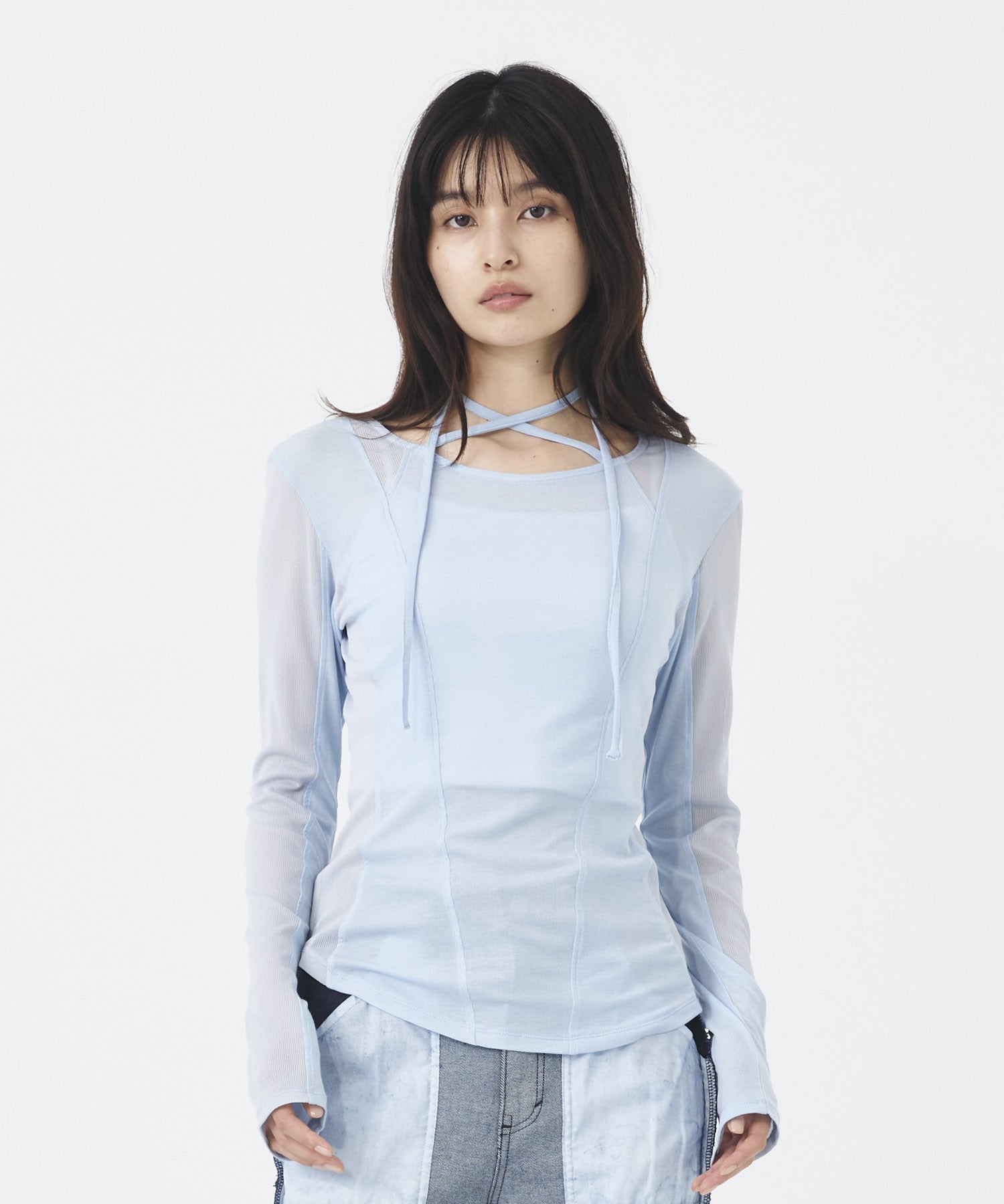 シアーストライプカットコンビプルオーバー