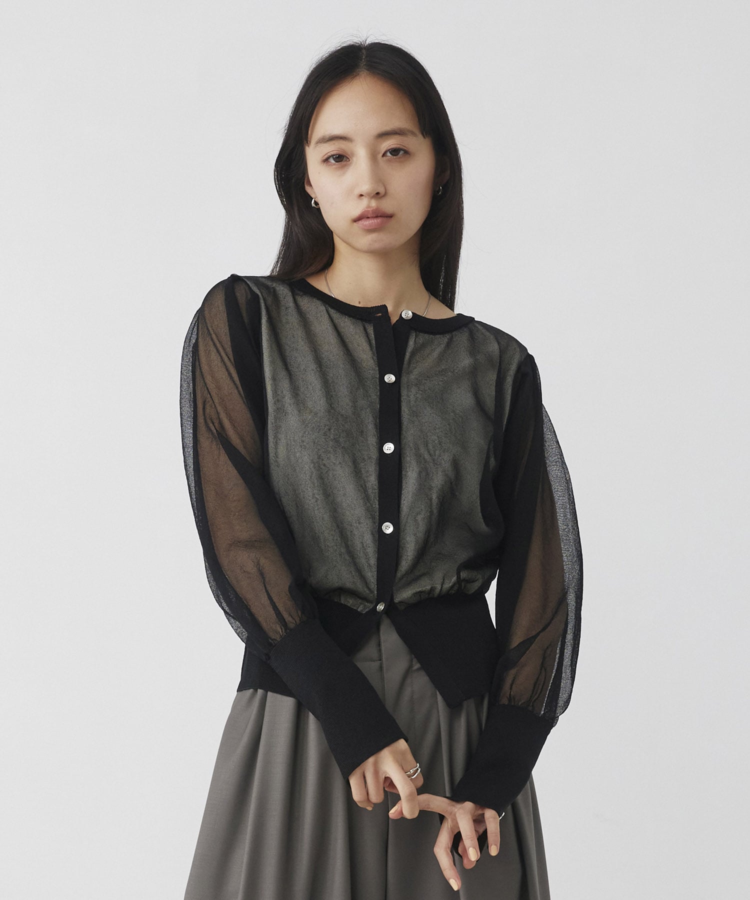 シアースリーブキュプラニットカーデ