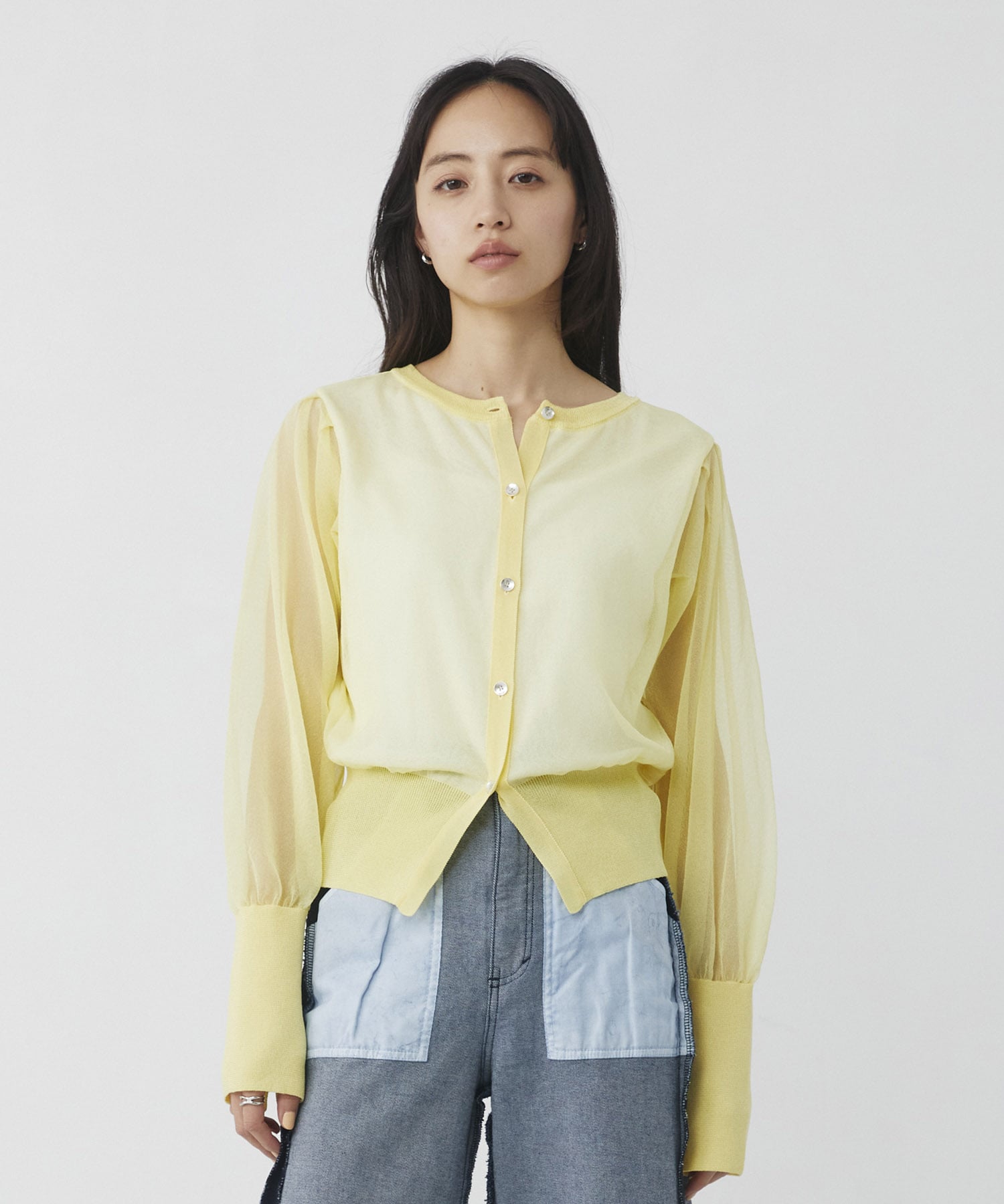 シアースリーブキュプラニットカーデ