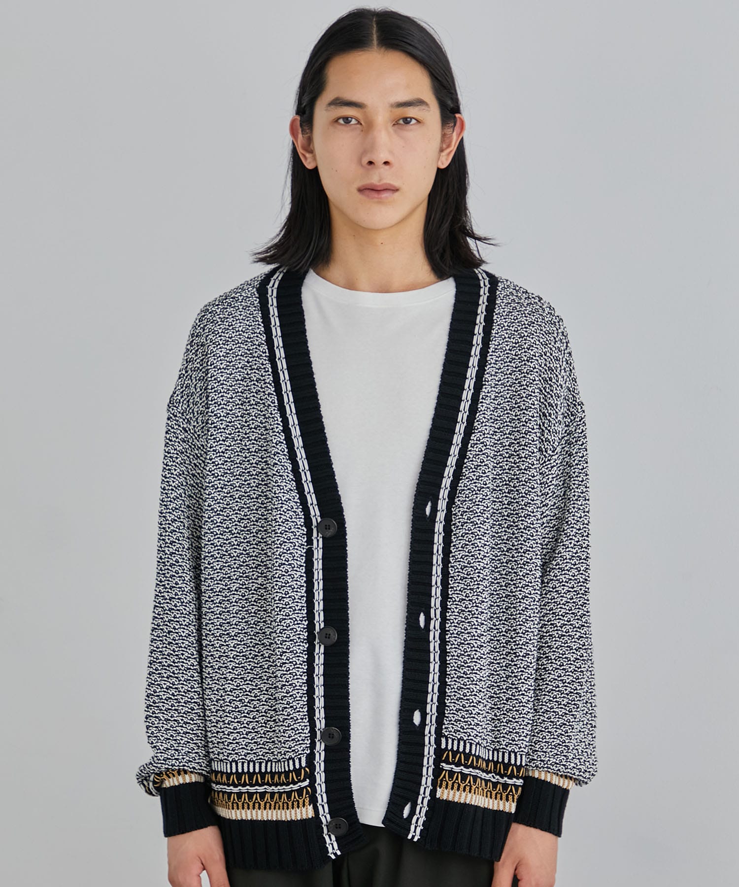 5GGミックスカラーステッチカーディガン