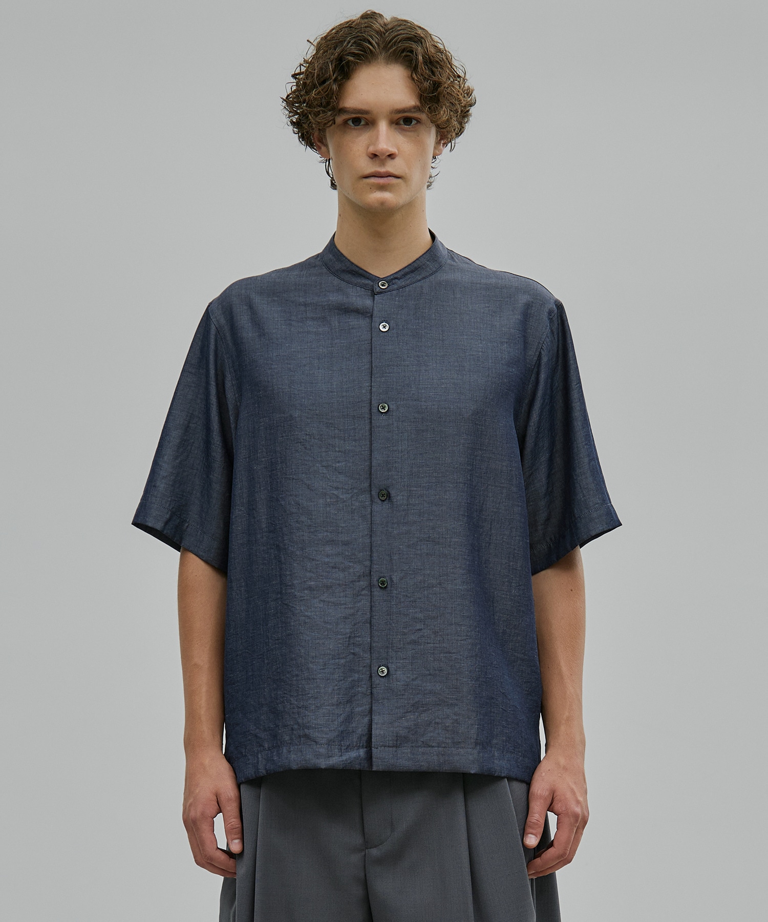 【新発売】ドライリネン バンドカラーシャツ S/S