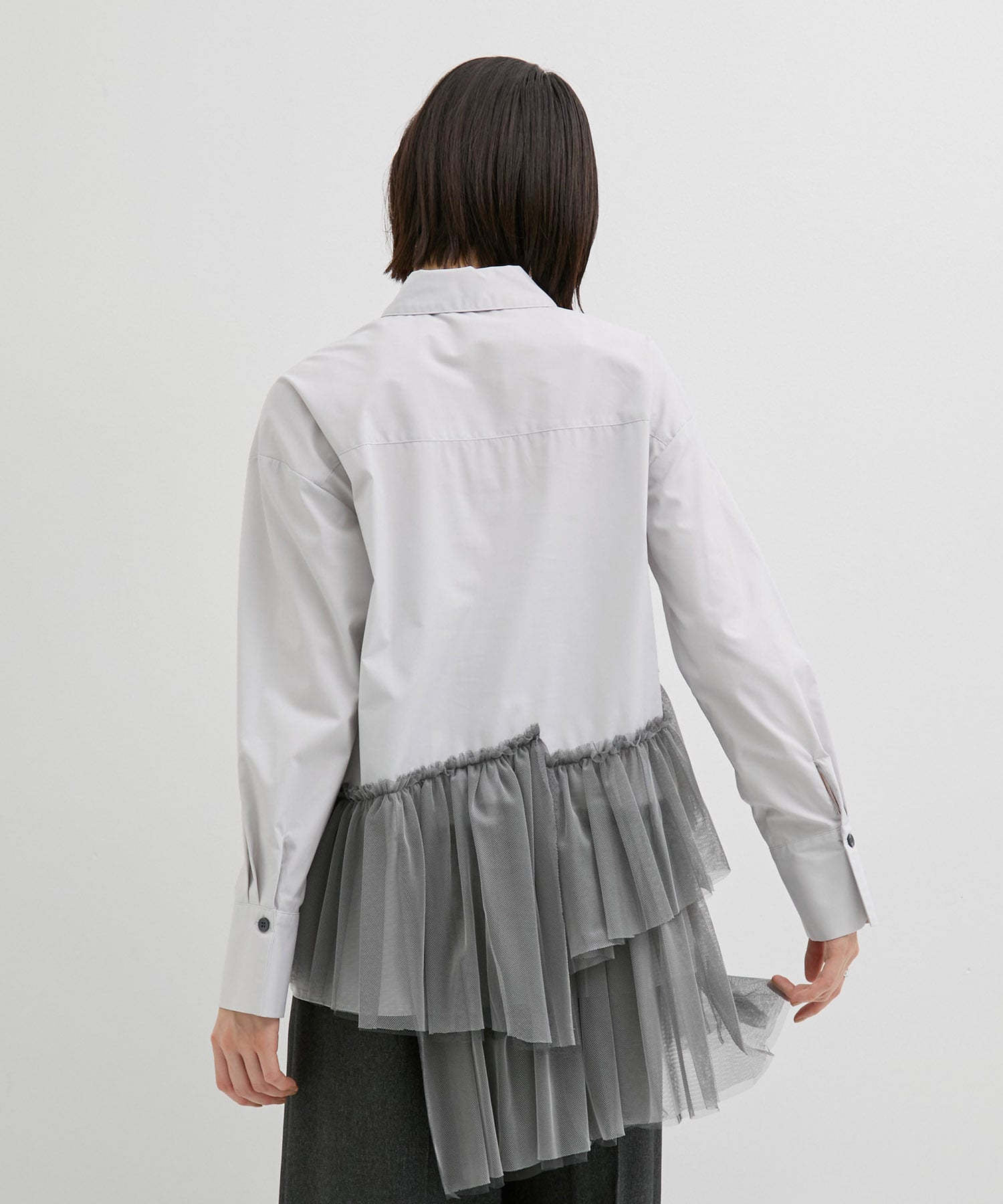 シャンブレーチュールコンビシャツ