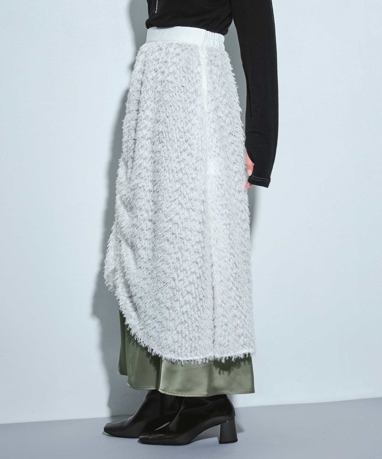 ファブリックレイヤードマキシスカート