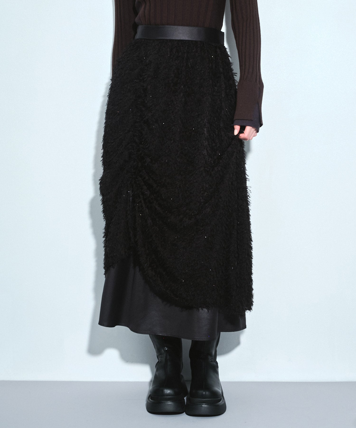 ファブリックレイヤードマキシスカート