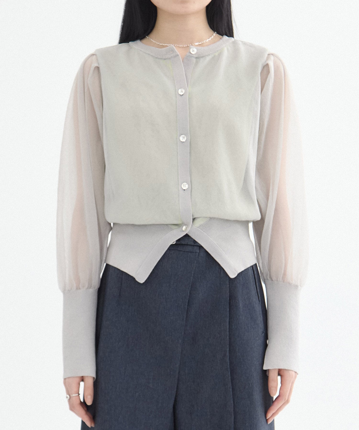 【再入荷】シアースリーブキュプラニットカーデ