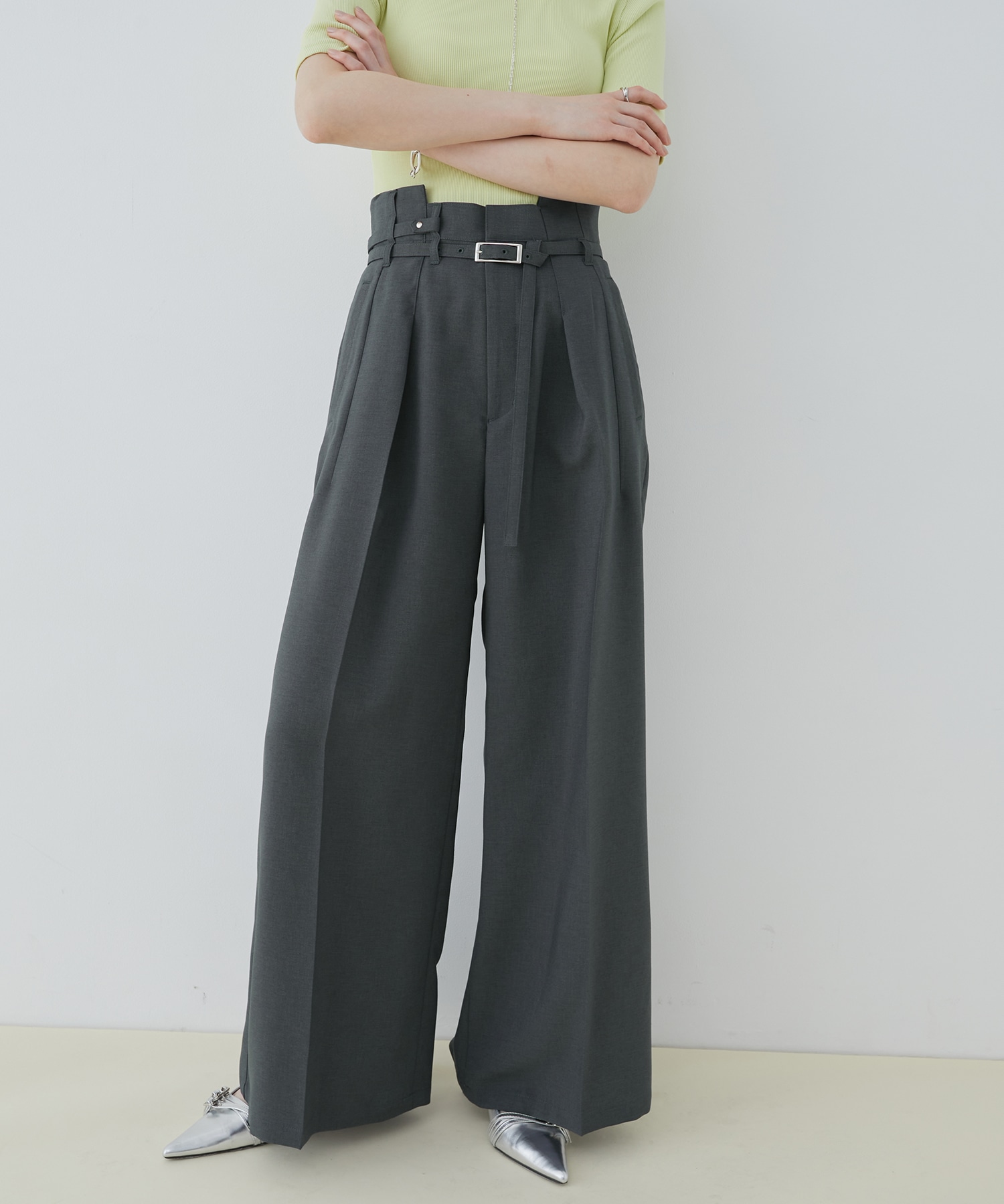 ACETATEベルトワイドパンツ
