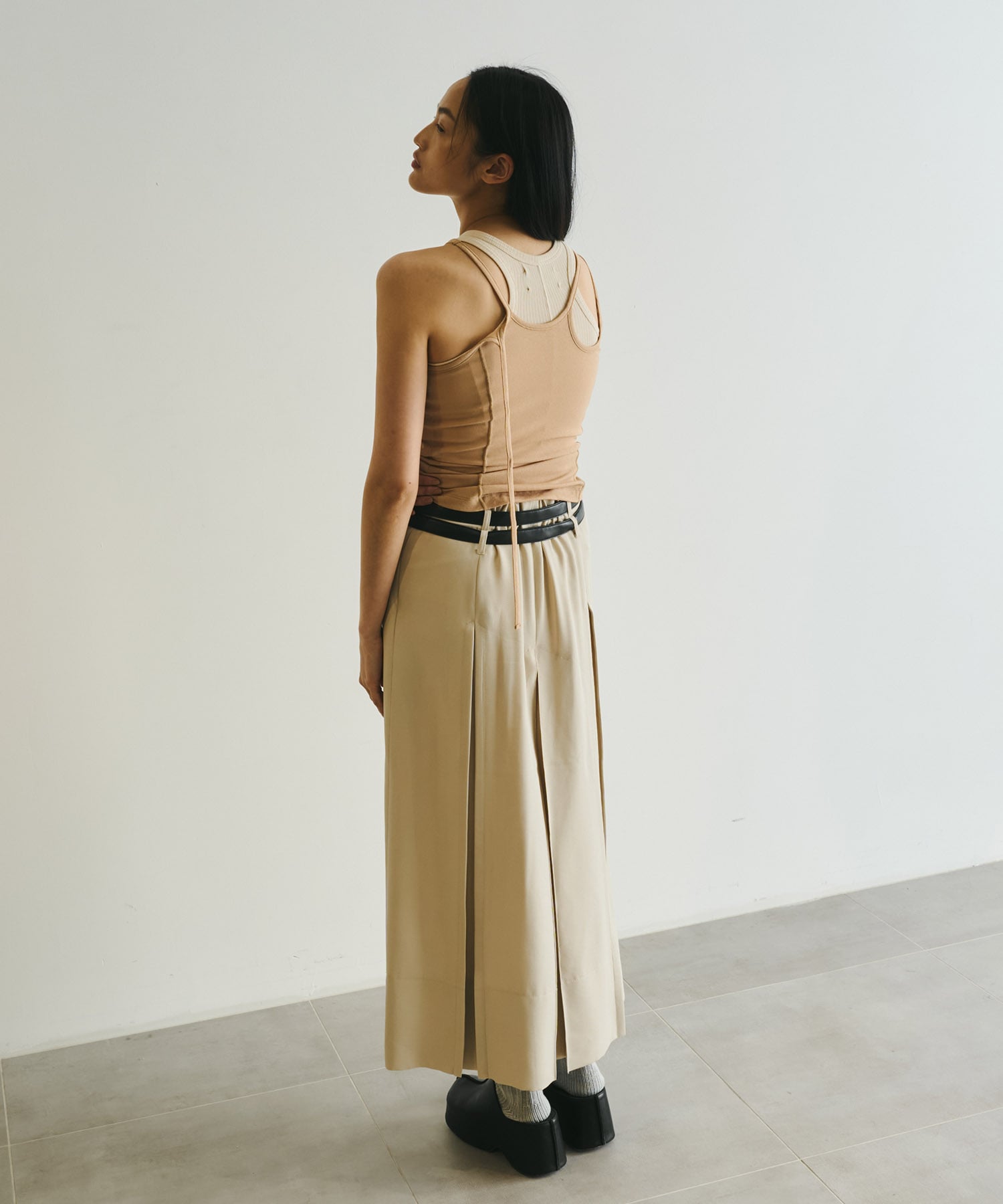 Double Belted Inverted Pleats Skirt