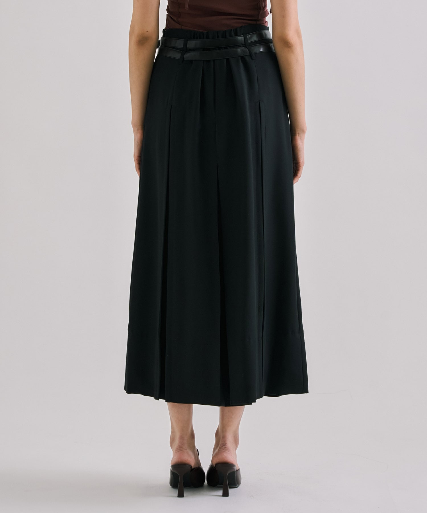 Double Belted Inverted Pleats Skirt
